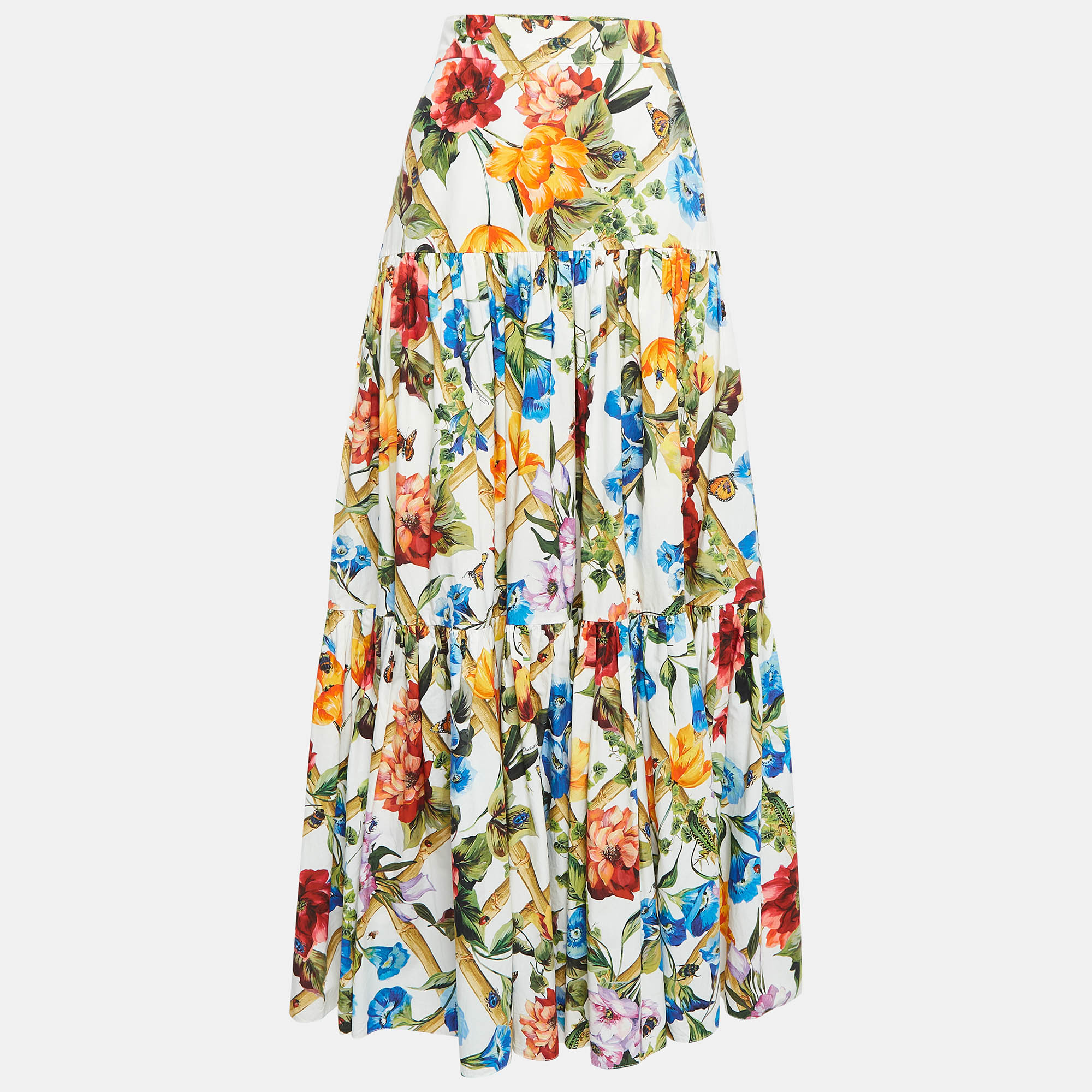 

Dolce & Gabbana Multicolor Floral Bamboo Print Tiered Maxi Skirt M