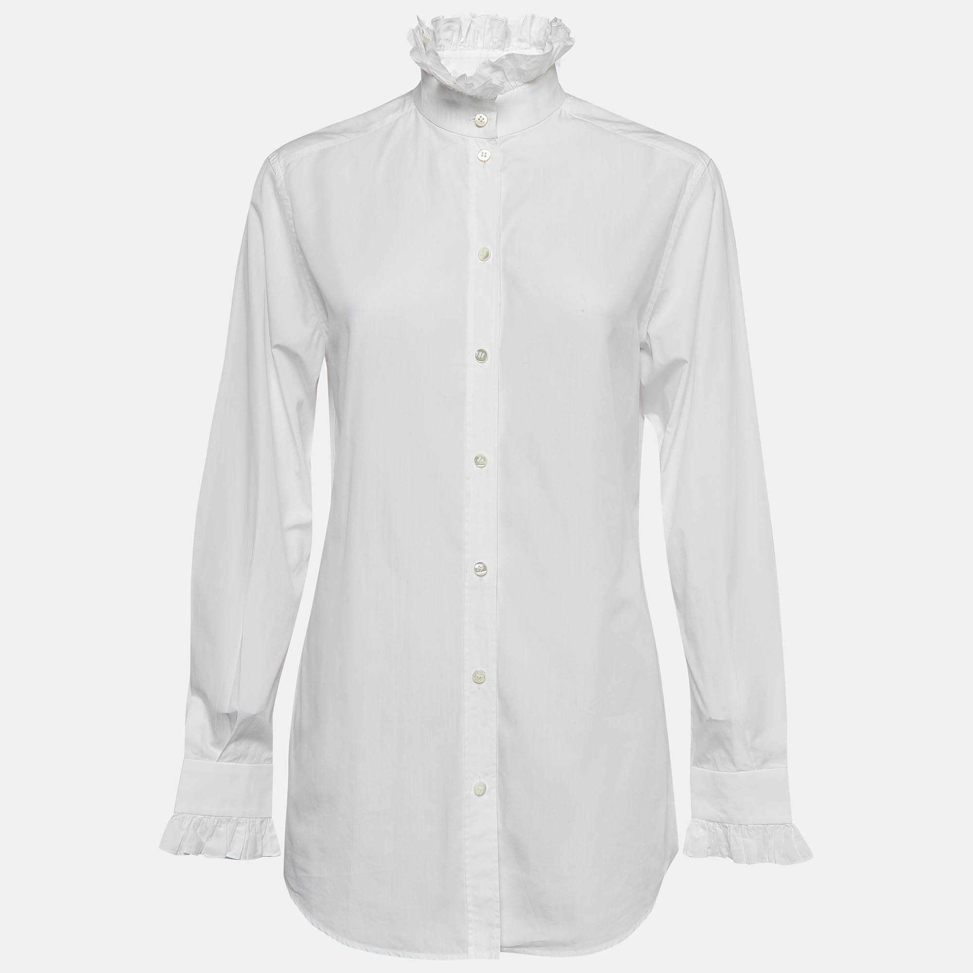 Pre-owned Dolce & Gabbana White Poplin Ruffled Shirt S