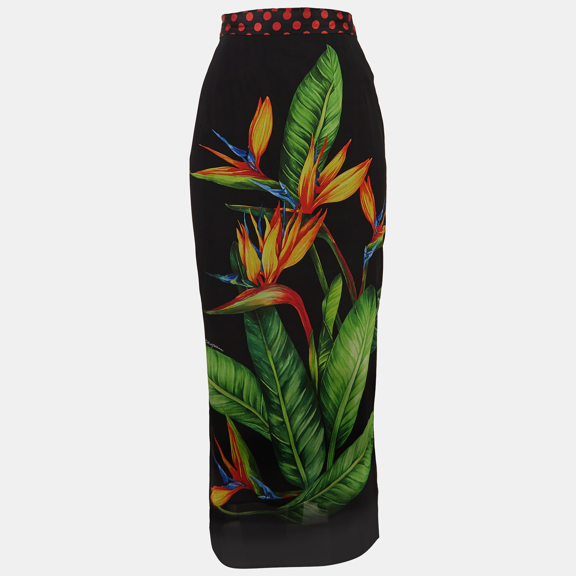 Pre-owned Dolce & Gabbana Black Silk Floral Print Midi Skirt M