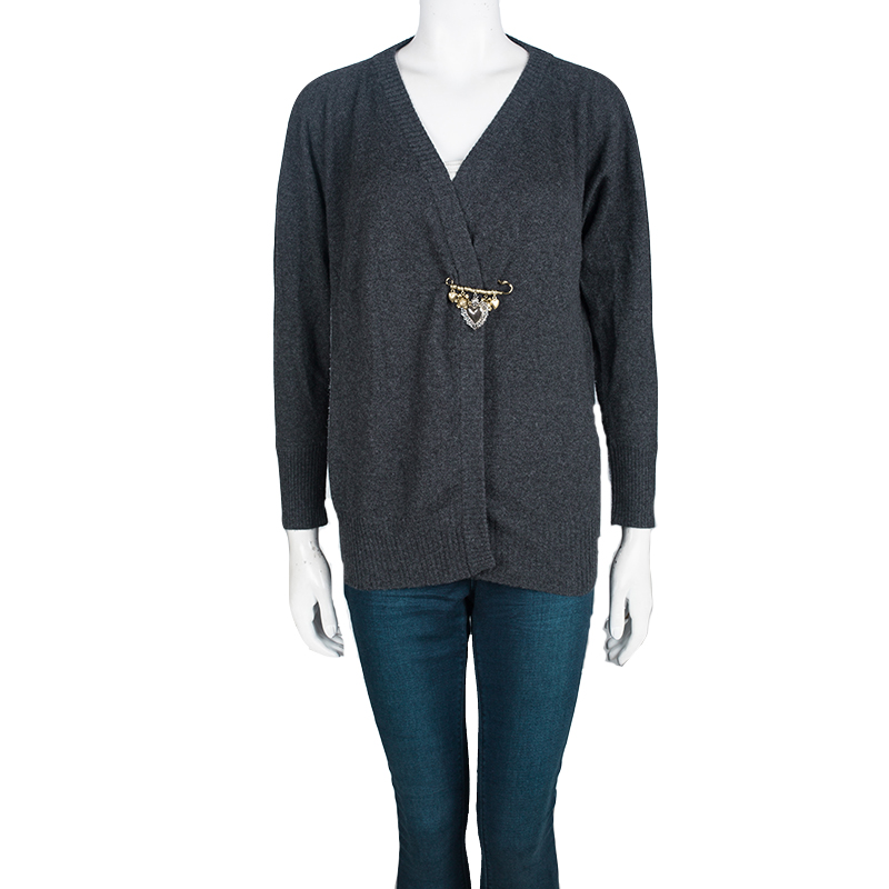 

Dolce and Gabbana Grey Cashmere Safety Pin Cardigan