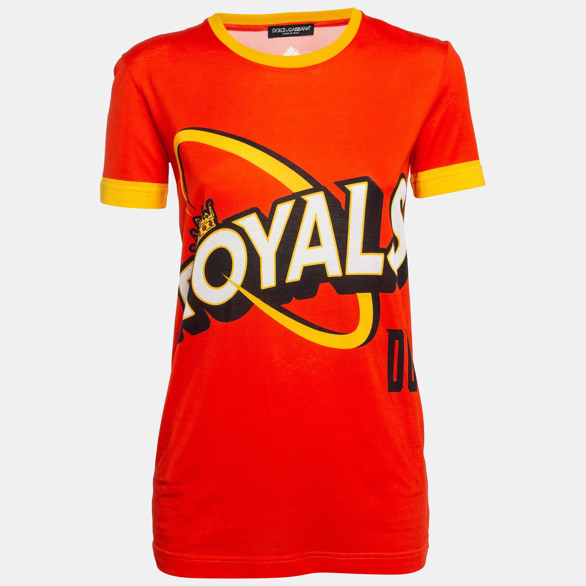 

Dolce & Gabbana Orange Royals Print Cotton T-Shirt S