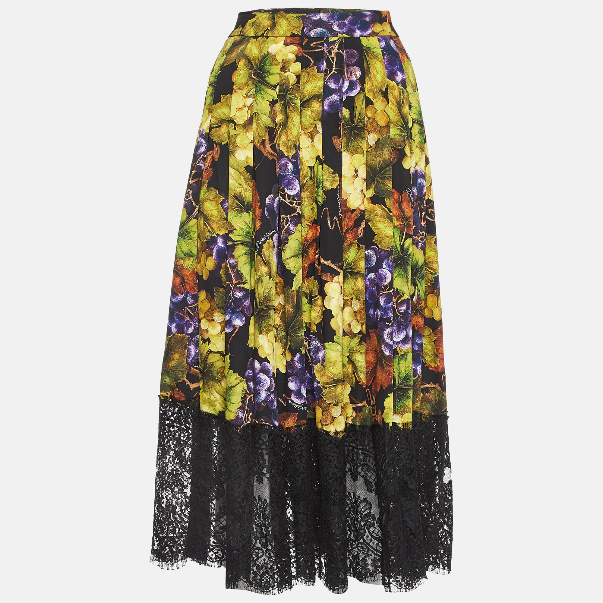 

Dolce & Gabbana Black Grape And Floral Print Silk Blend Maxi Skirt M