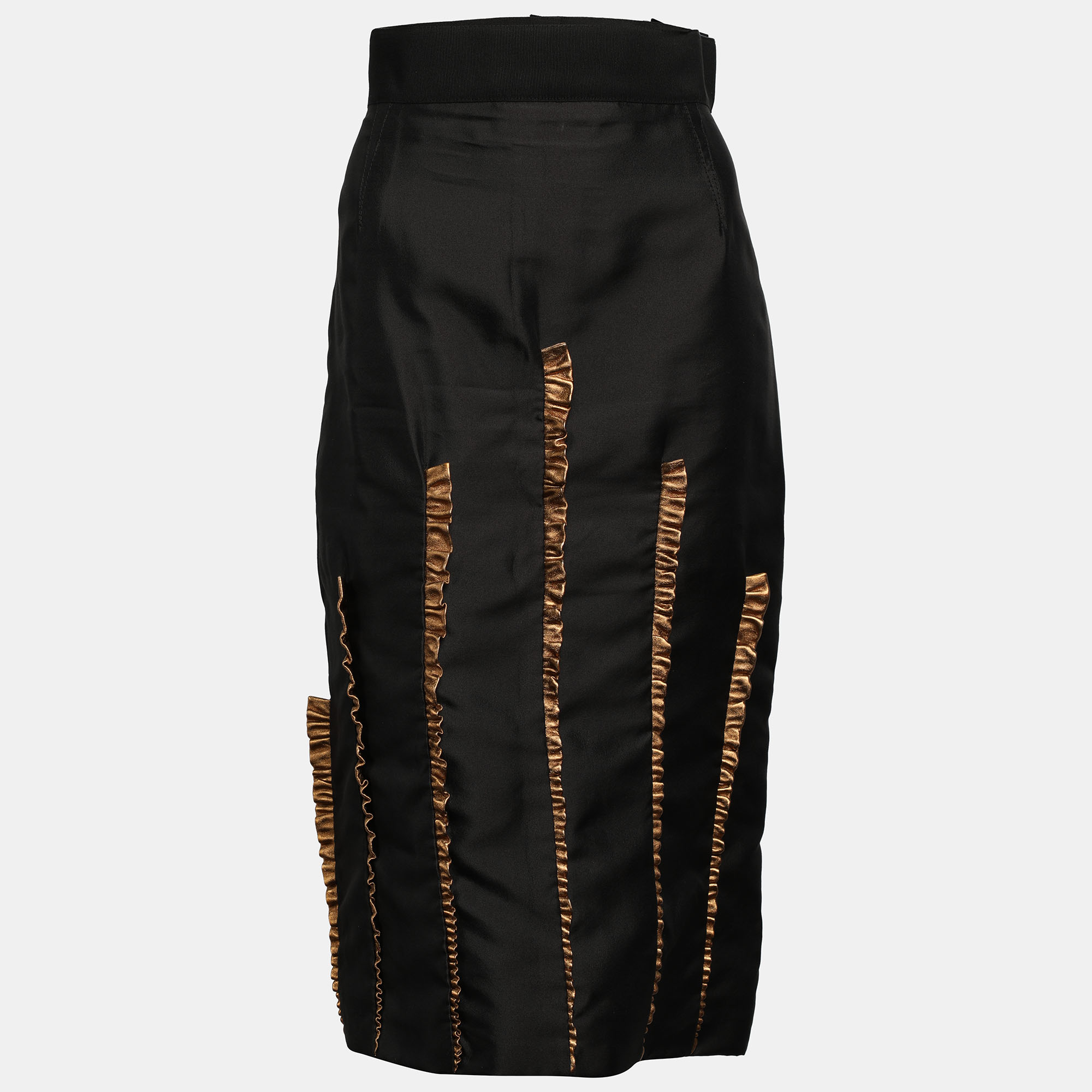 

Dolce & Gabbana Black/Gold Silk Ruffled Midi Skirt M