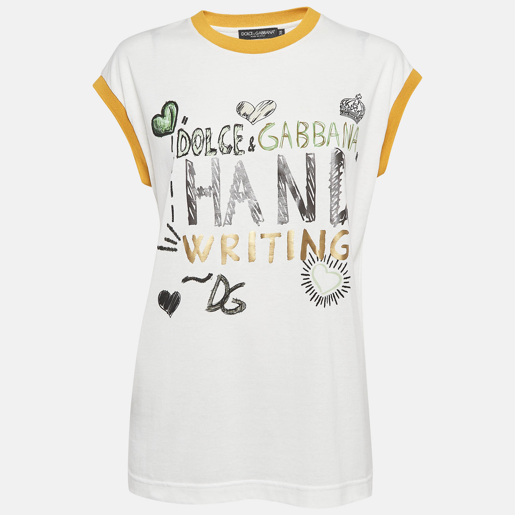 

Dolce & Gabbana White Printed Jersey Sleeveless T-Shirt S