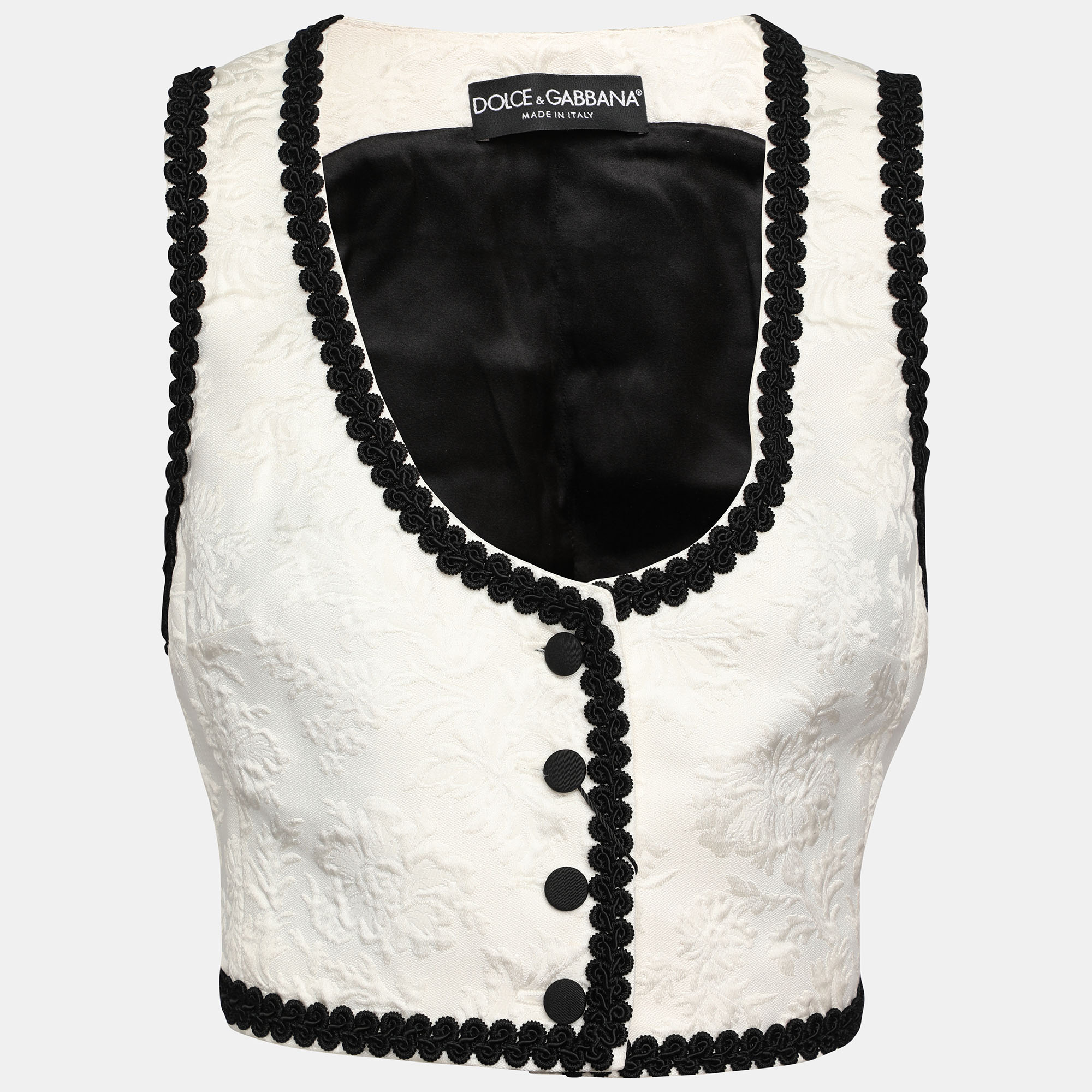 

Dolce & Gabbana White/Black Floral Jacquard Cropped Vest S