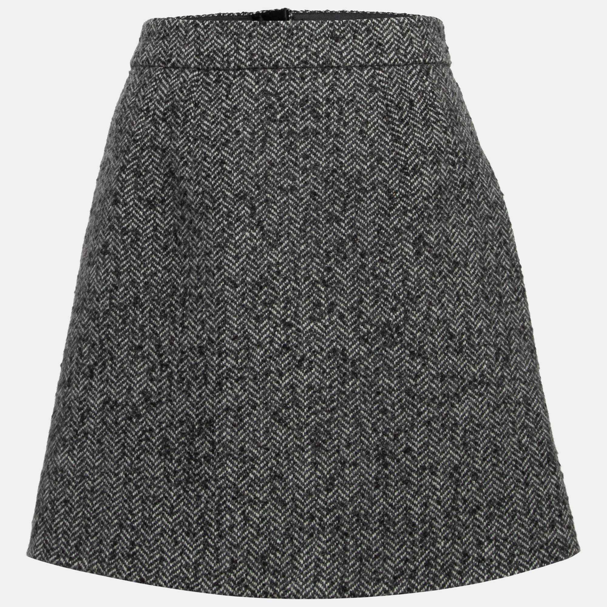 

Dolce & Gabbana Grey Herringbone Wool Blend Mini Skirt M