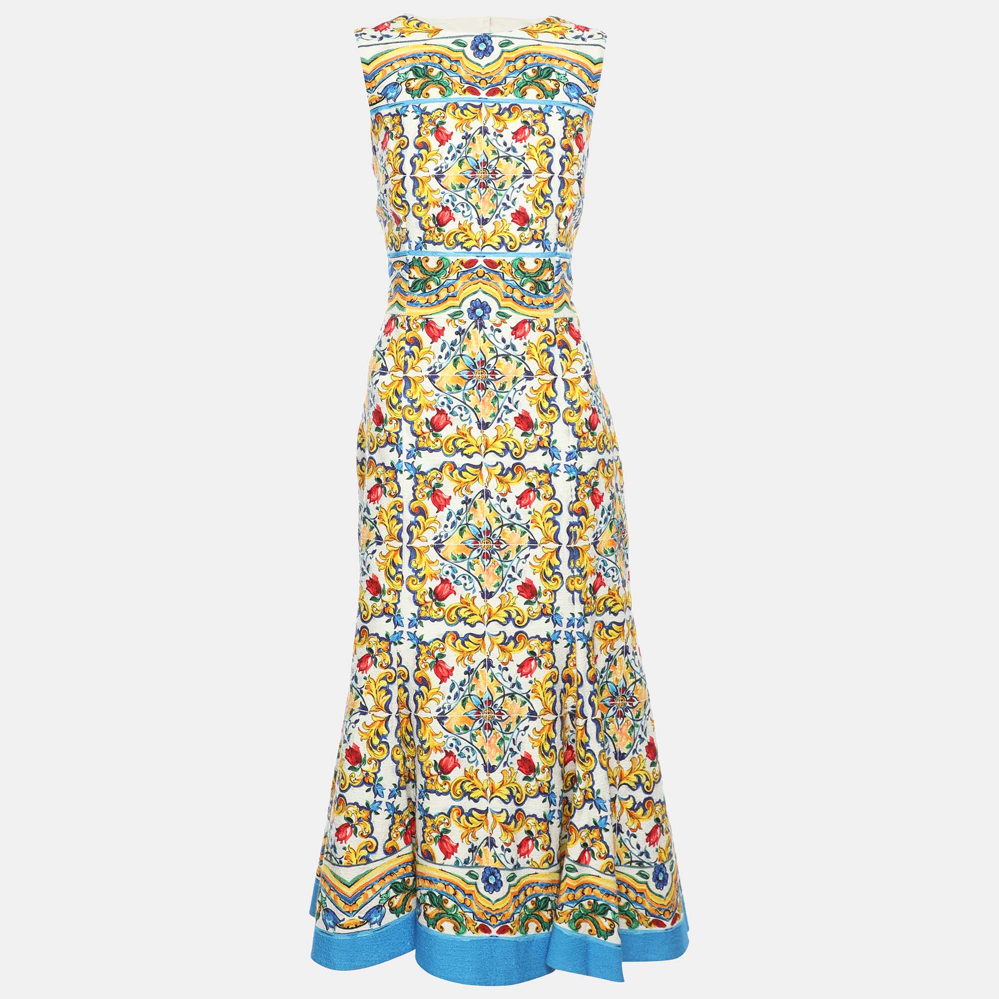 

Dolce & Gabbana Multicolor Majolica Printed Cotton Sleeveless Midi Dress M