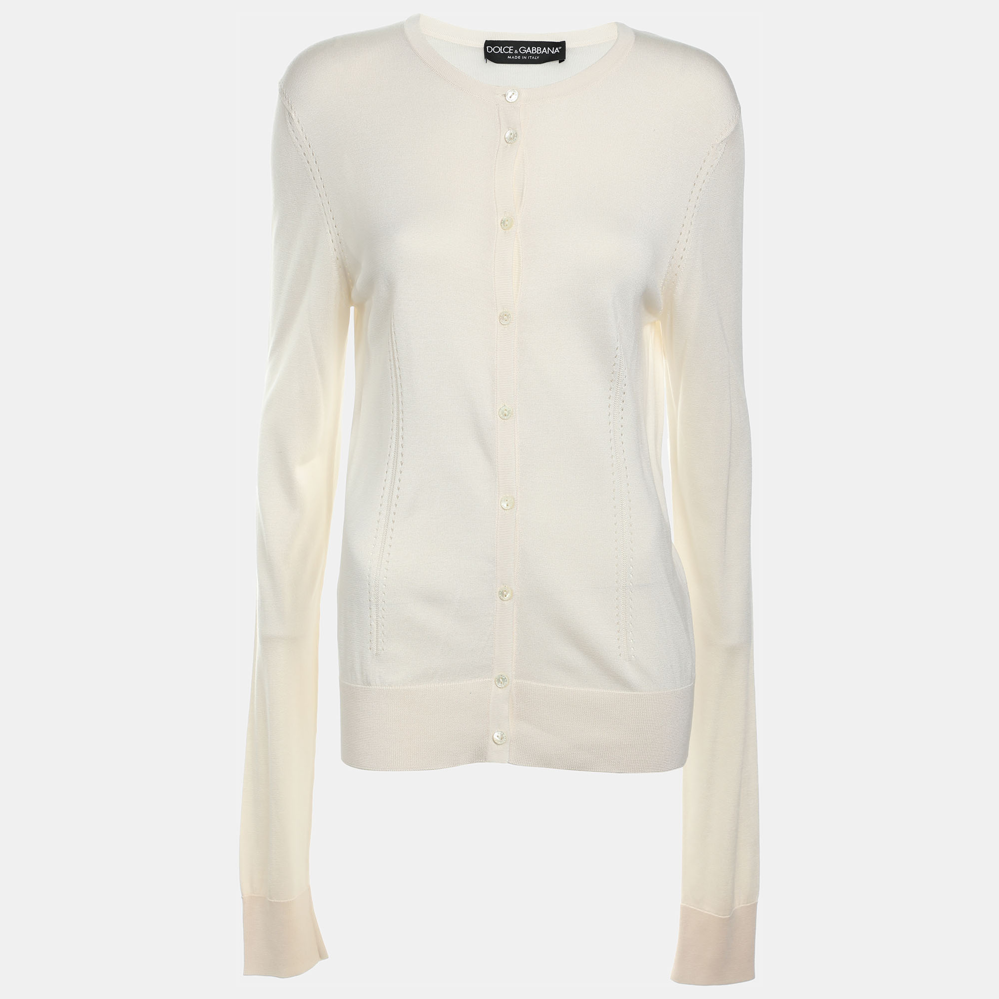 

Dolce & Gabbana Cream Silk Knit Button Front Cardigan L