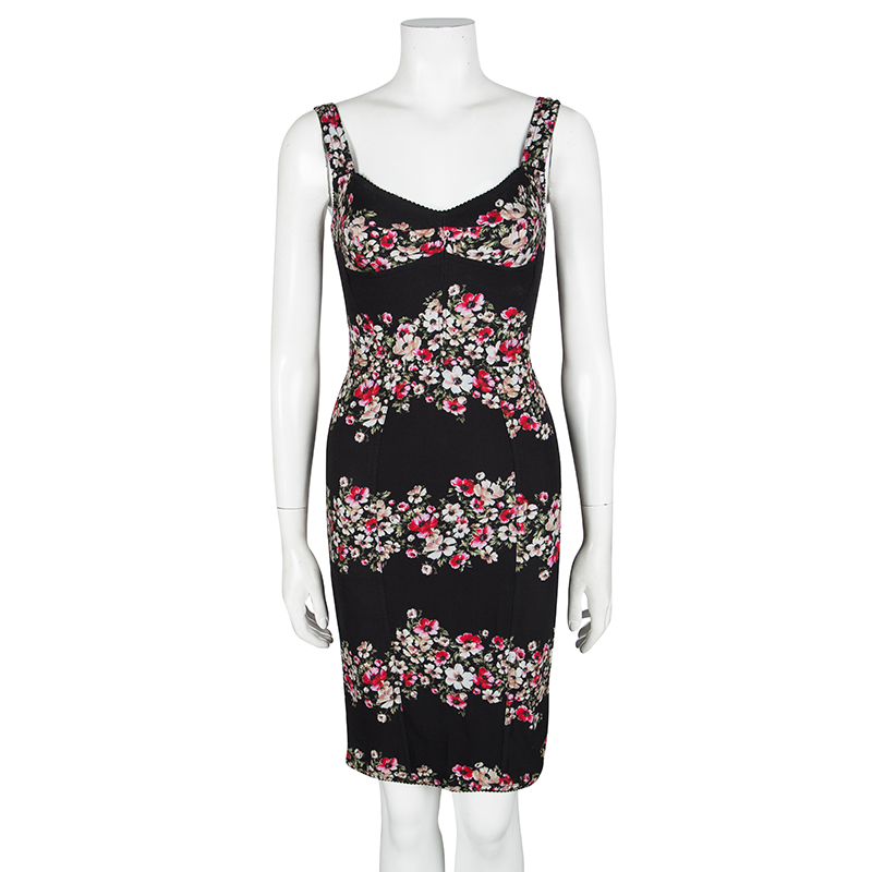 

Dolce and Gabbana Black Floral Print Sleeveless Bodycon Dress