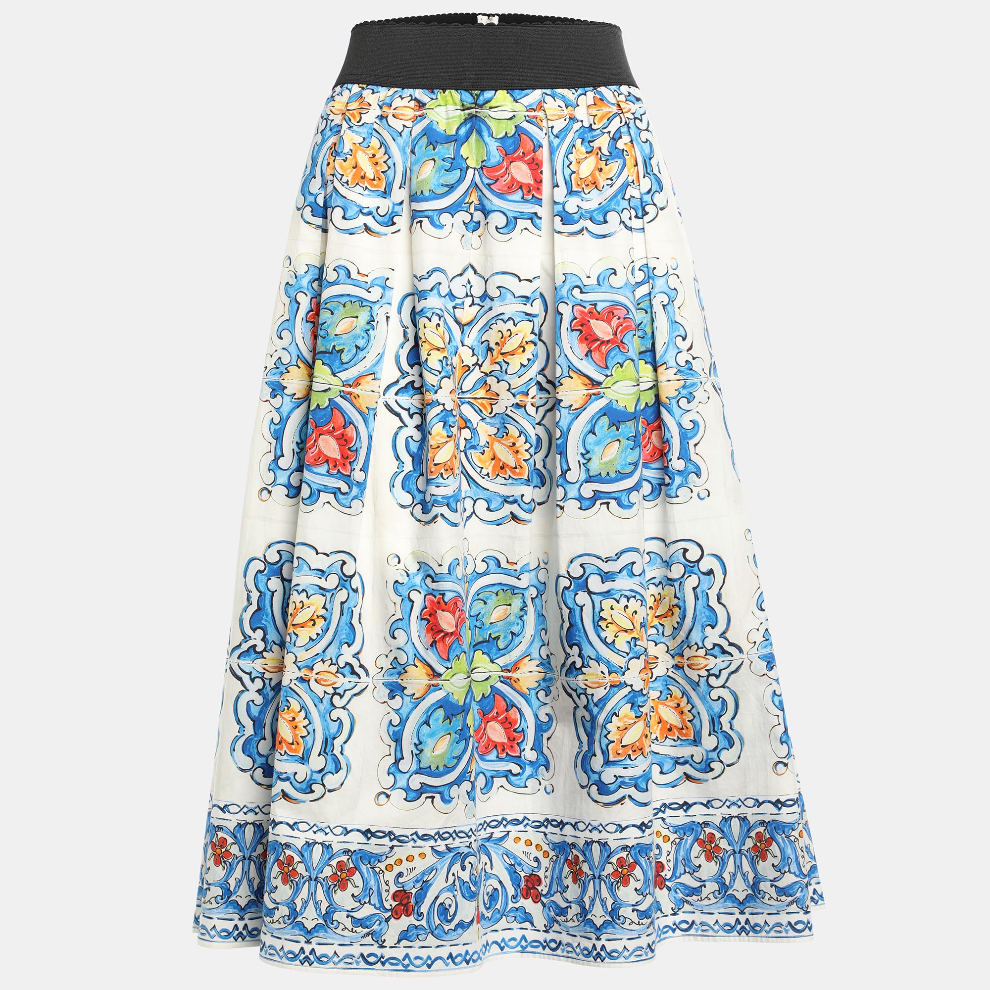 

Dolce & Gabbana Multicolor Floral Print Cotton Midi Skirt L