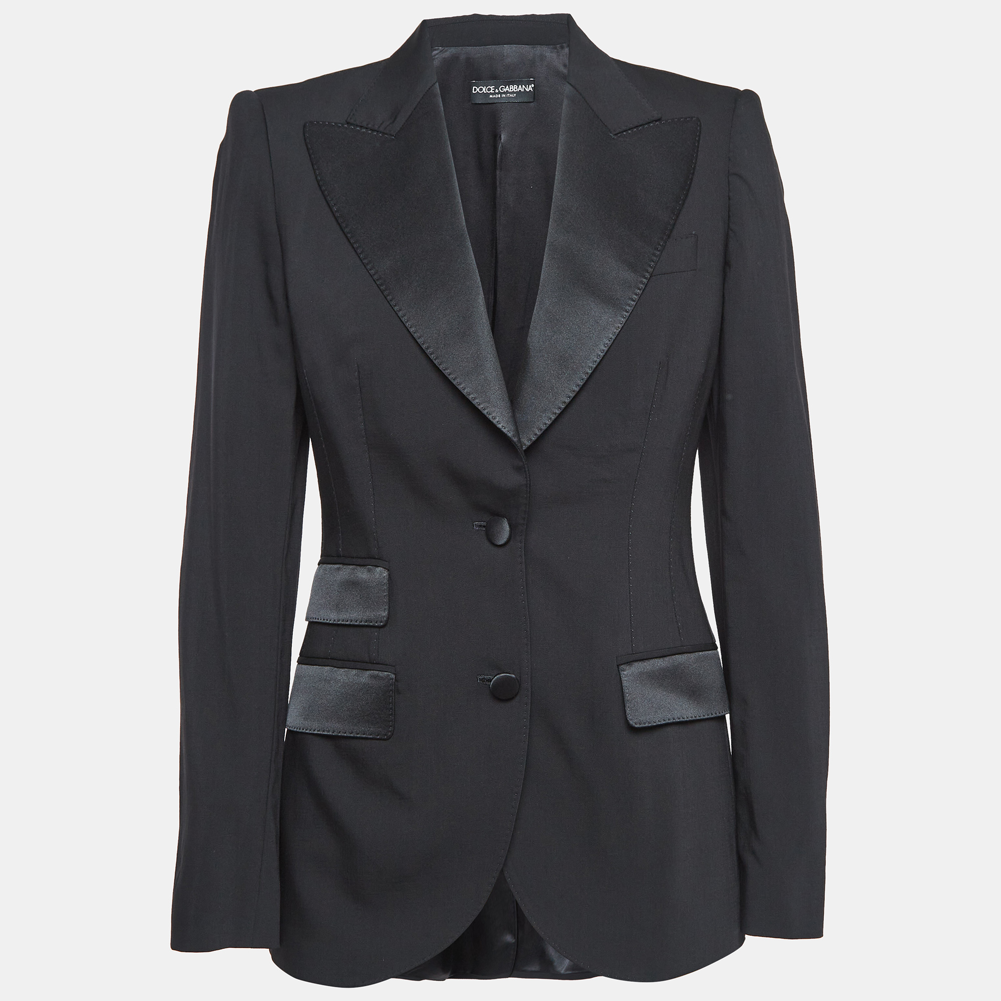 

Dolce & Gabbana Black Wool and Satin Trim Single Breasted Blazer M