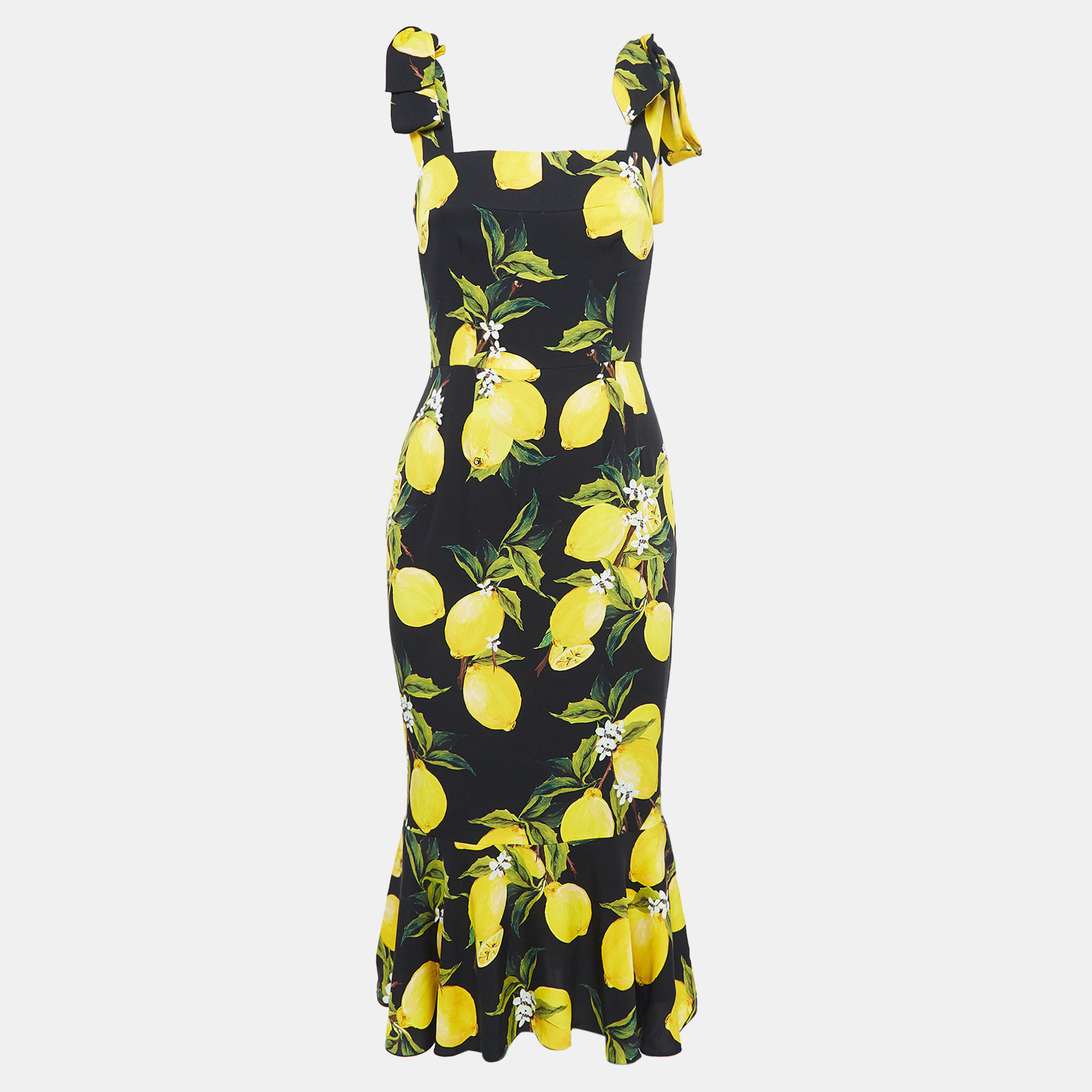 

Dolce & Gabbana Black Lemon Print Silk Sleeveless Midi Dress M