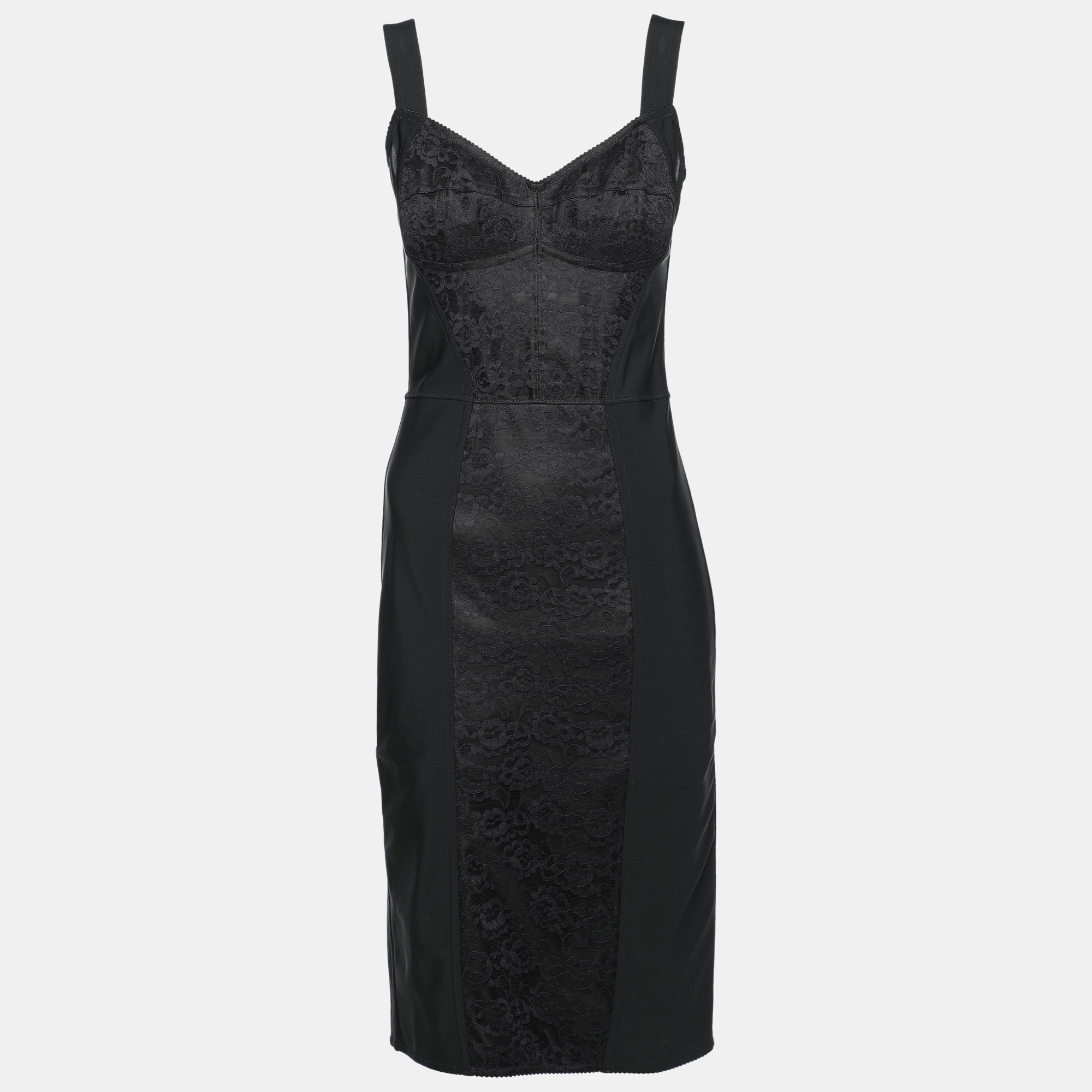 

Dolce & Gabbana Black Nylon Bustier Midi Dress S