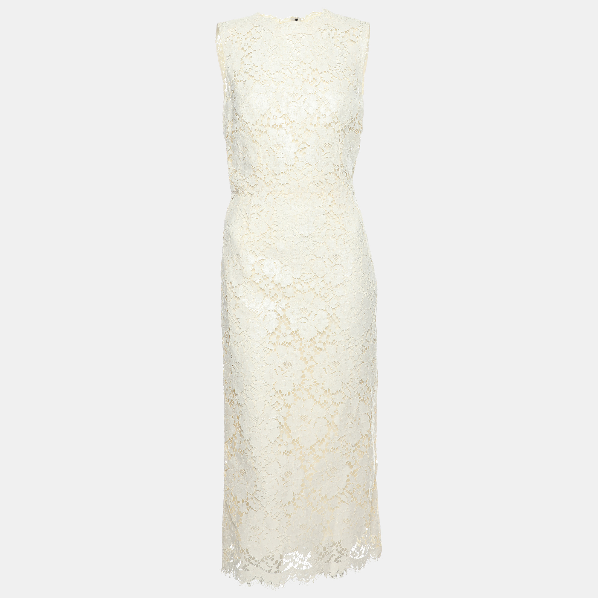 

Dolce & Gabbana Cream Floral Lace Midi Dress S