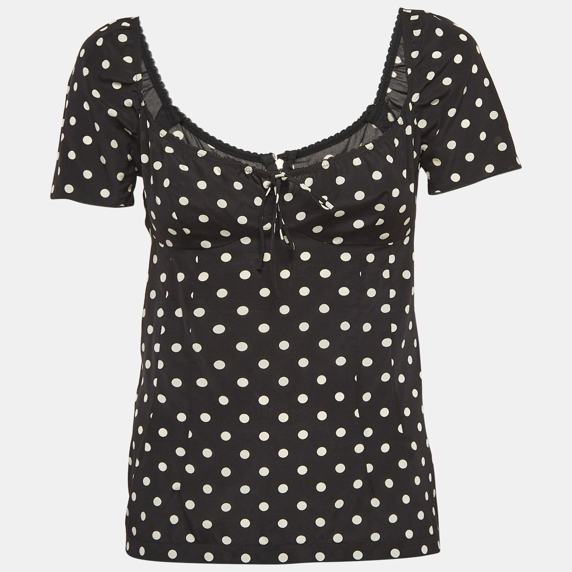 

Dolce & Gabbana Black Polka Dots Print Silk Sweetheart Neck Top S