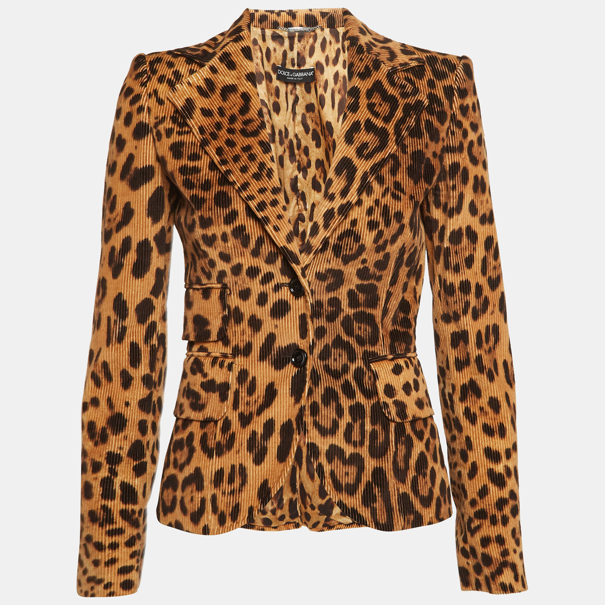 

Dolce & Gabbana Brown Leopard Print Corduroy Single Breasted Blazer S