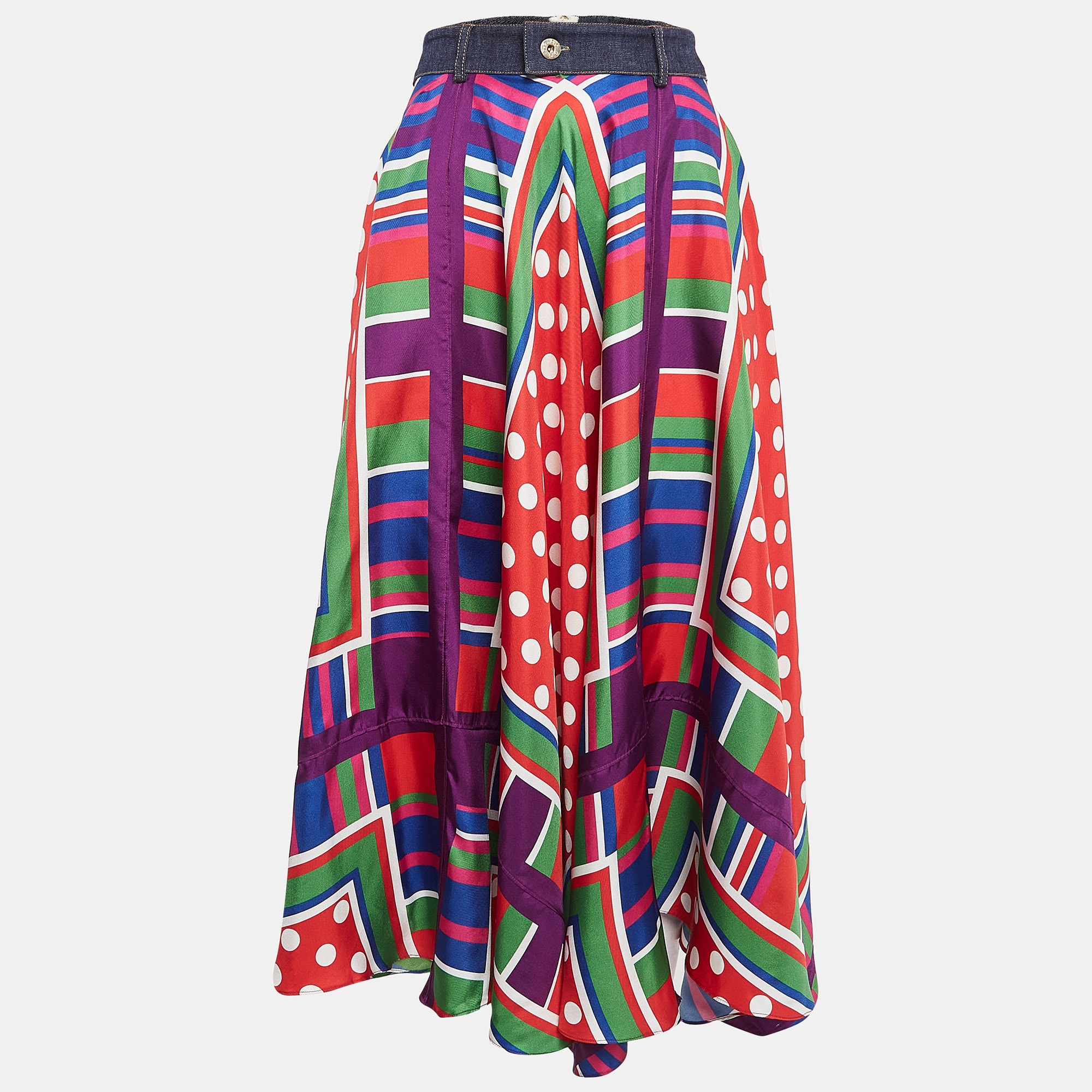 

D&G Multicolor Printed Silk Asymmetric Midi Skirt S