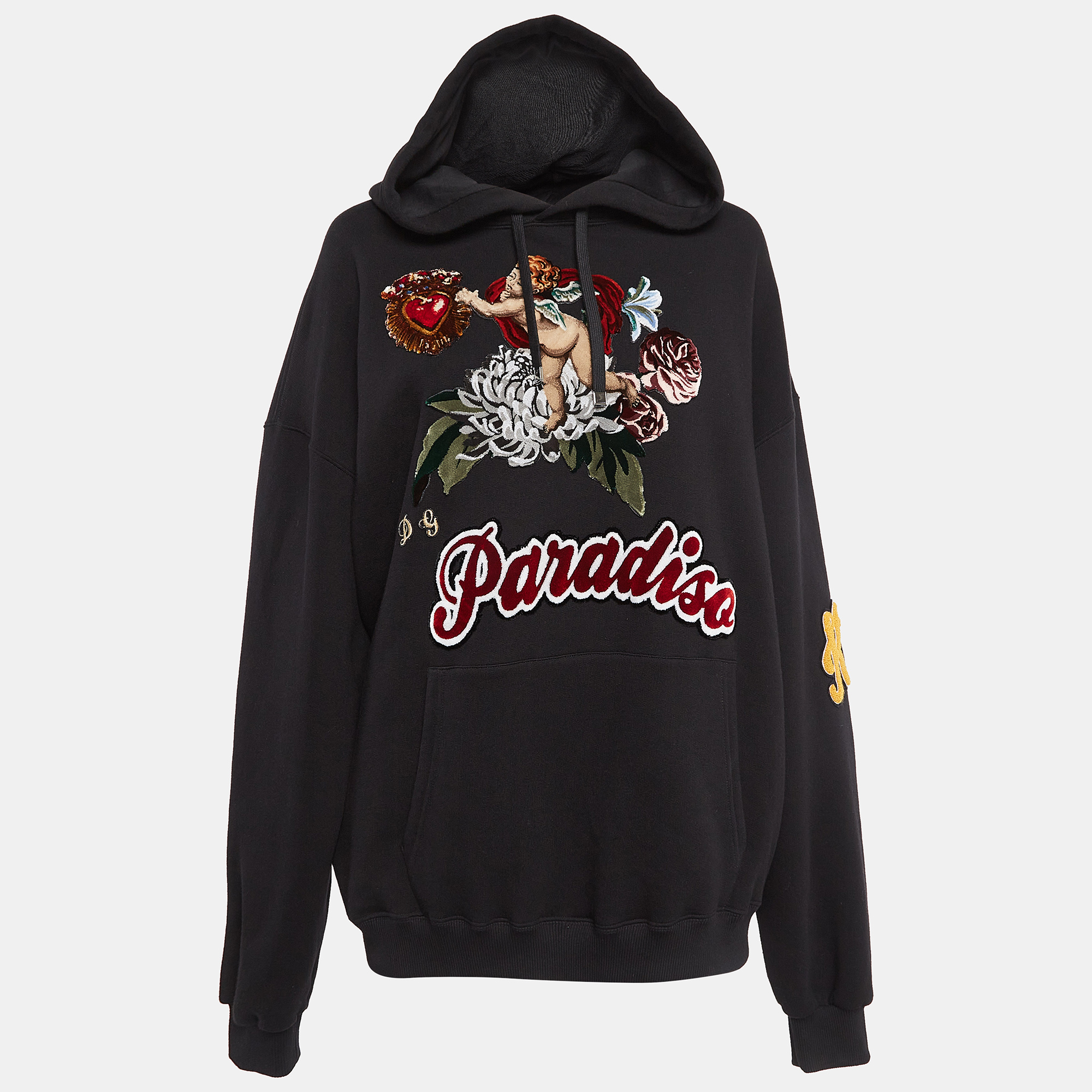 

Dolce & Gabbana Black Cotton Knit Patch Detail Hooded Sweatshirt M