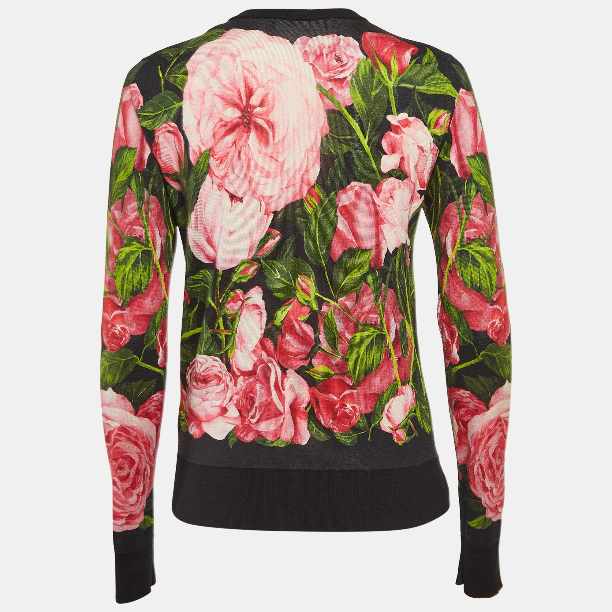 Dolce & Gabbana Black Floral Print Knit Button Front Cardigan S 