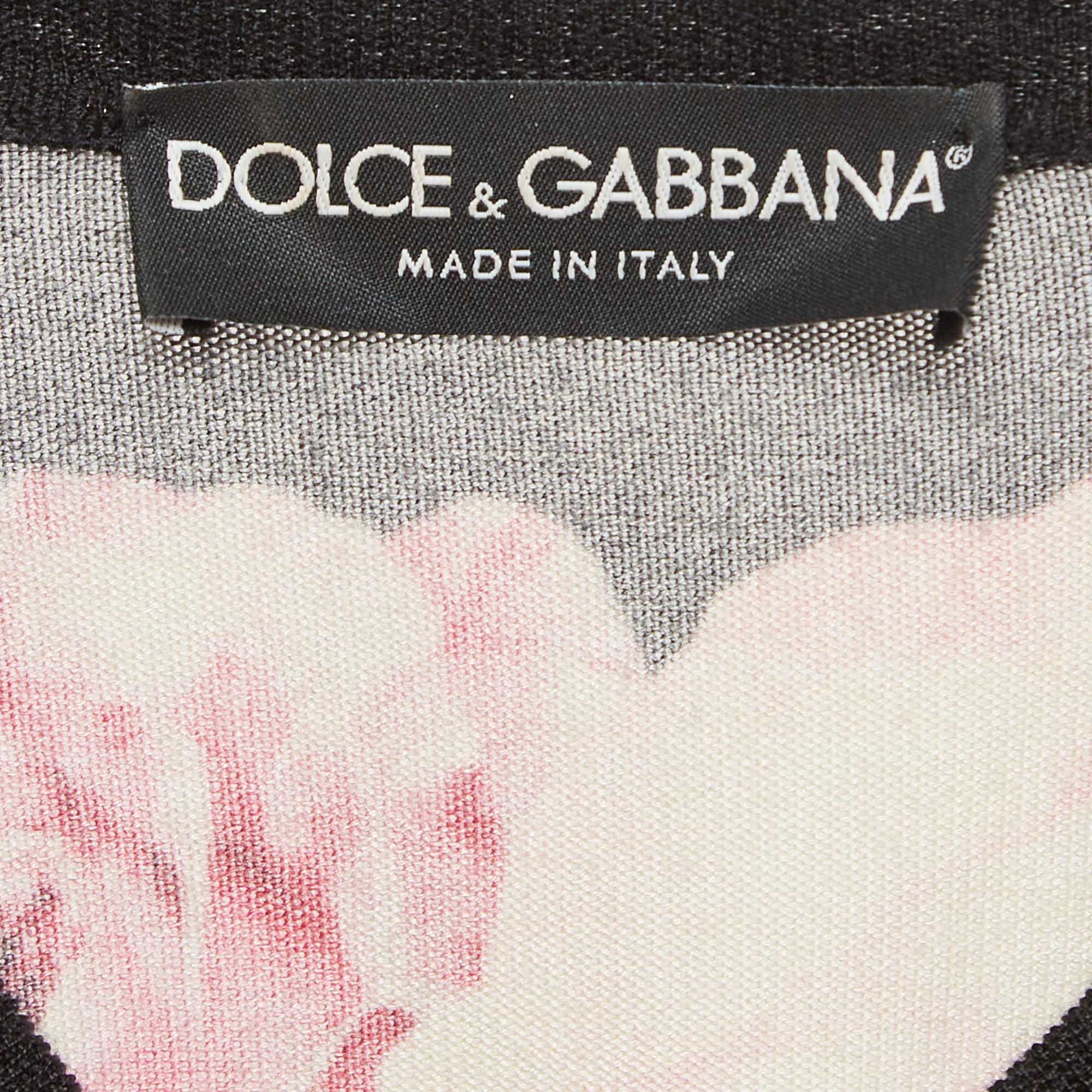 Dolce & Gabbana Black Floral Print Knit Button Front Cardigan S 