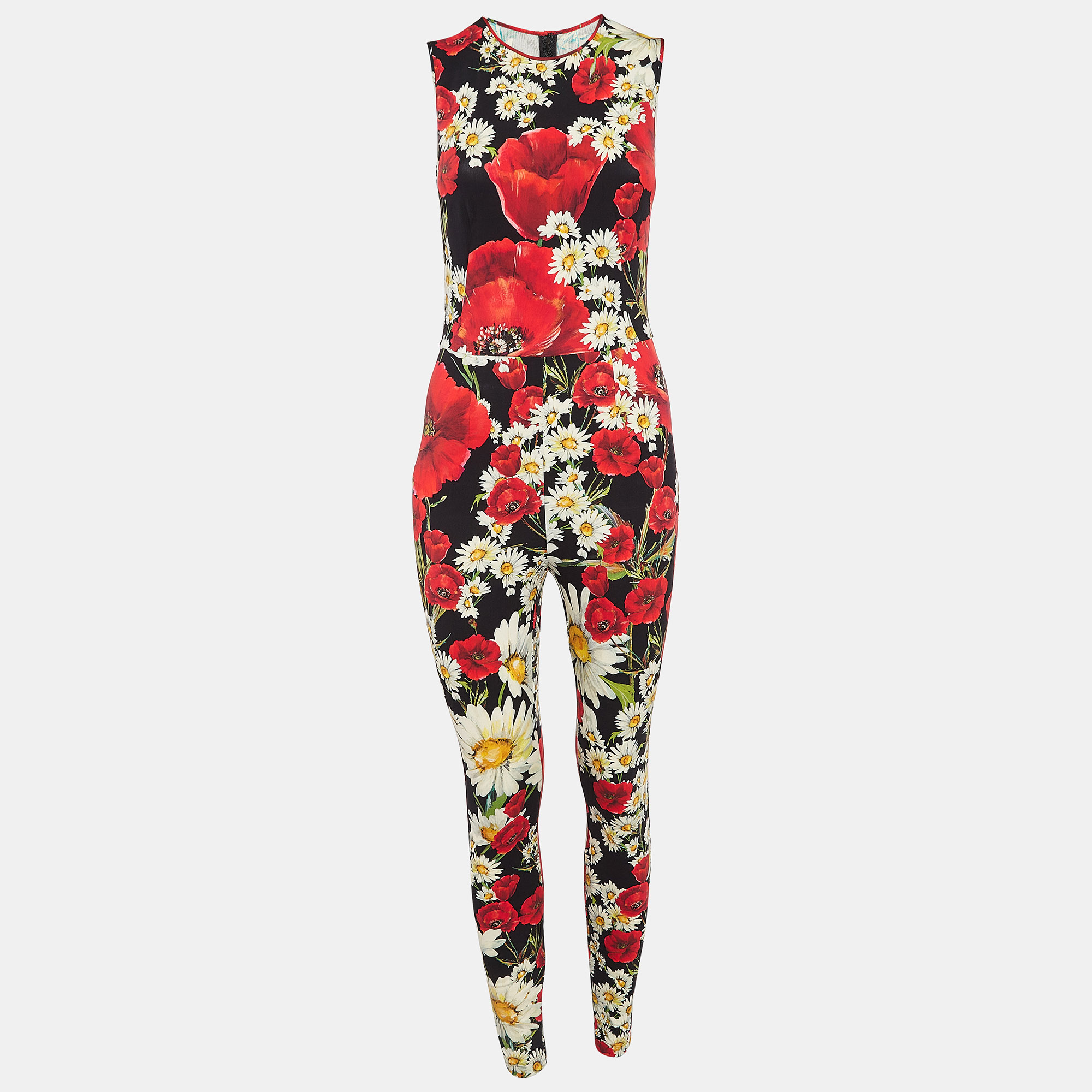 

Dolce & Gabbana Black Floral Print Jersey Catsuit Jumpsuit S