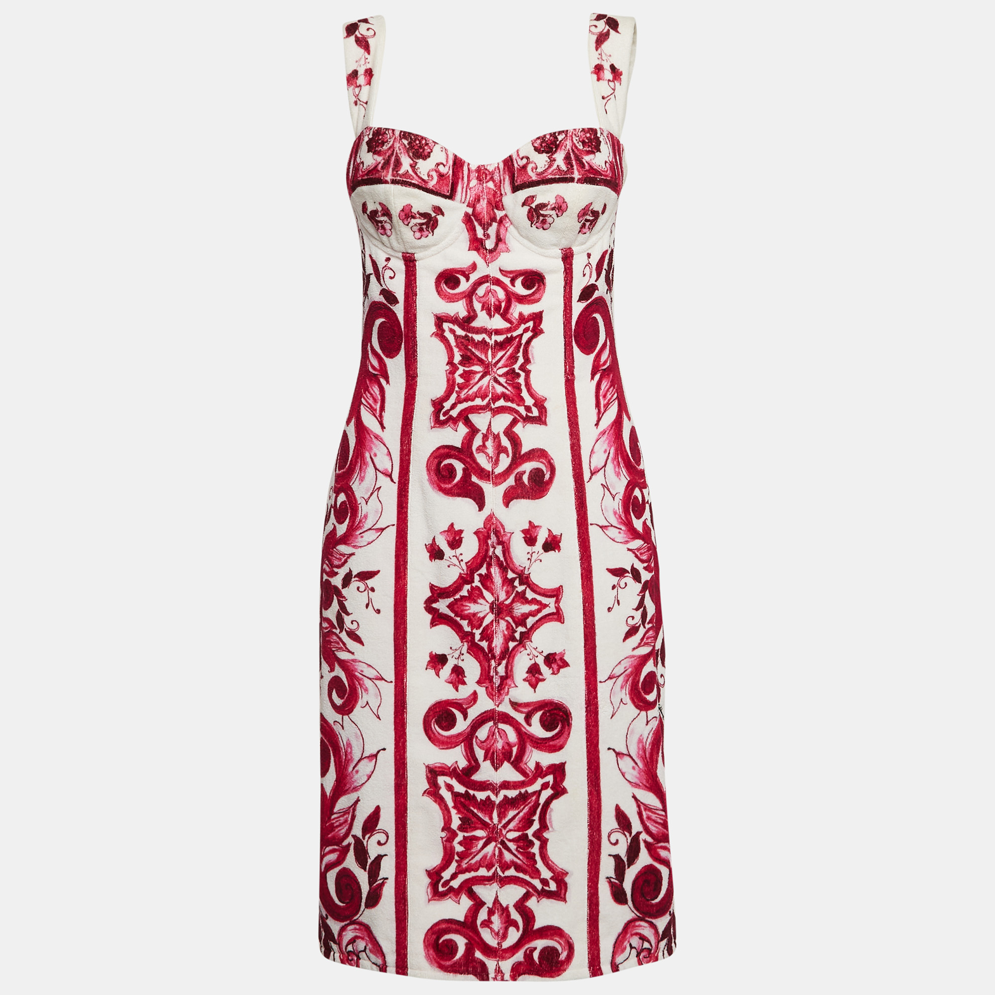 

Dolce & Gabbana Pink Majolica Print Terry Cotton Midi Dress M