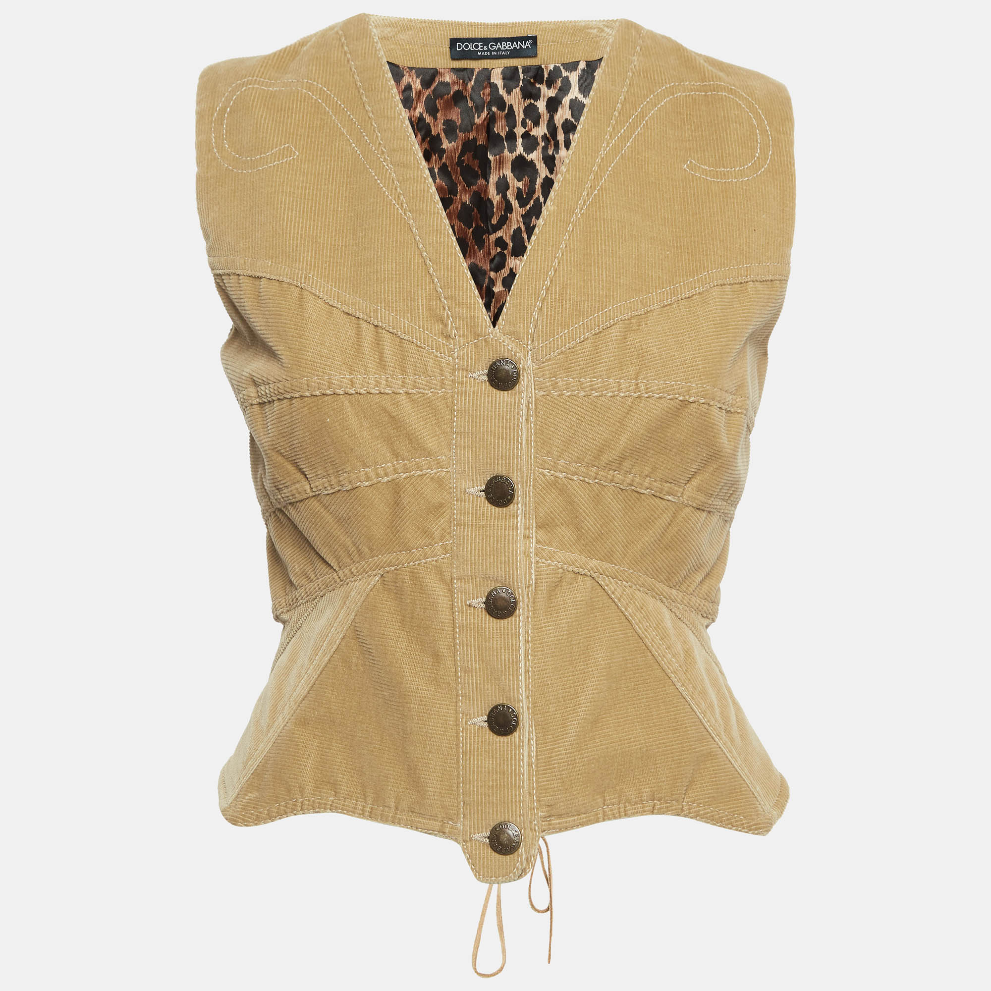 

Dolce & Gabbana Tan Corduroy Lace-Up Vest M, Brown