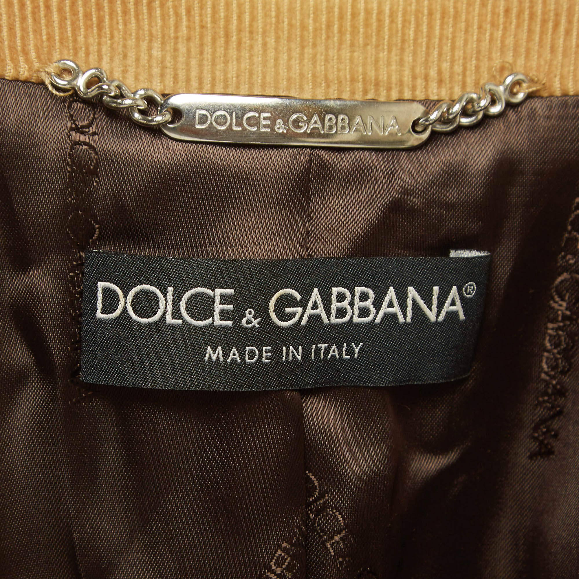 Dolce & Gabbana Vintage Tan Corduroy Button Front Jacket M 