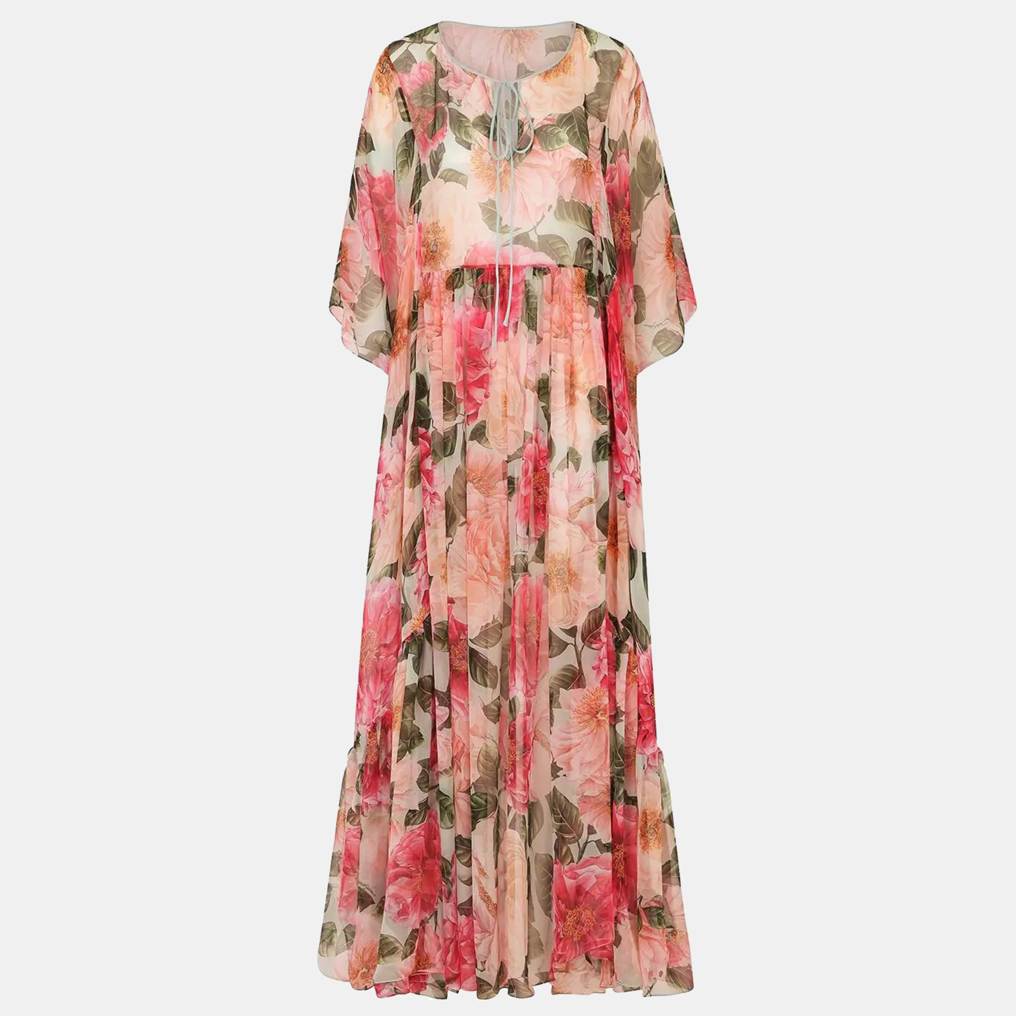 

Dolce & Gabbana Pink Floral Print Silk Sheer Kaftan Maxi Dress S