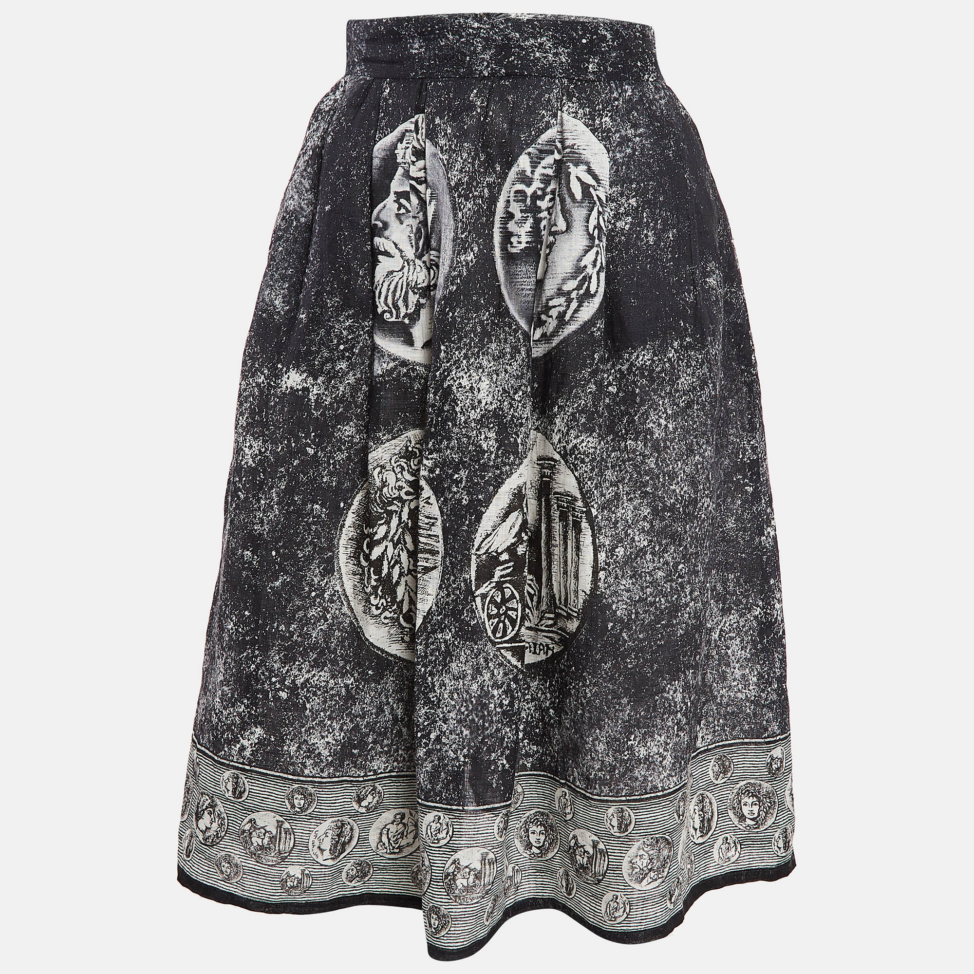 

Dolce & Gabbana Grey Printed Linen Midi Skirt S