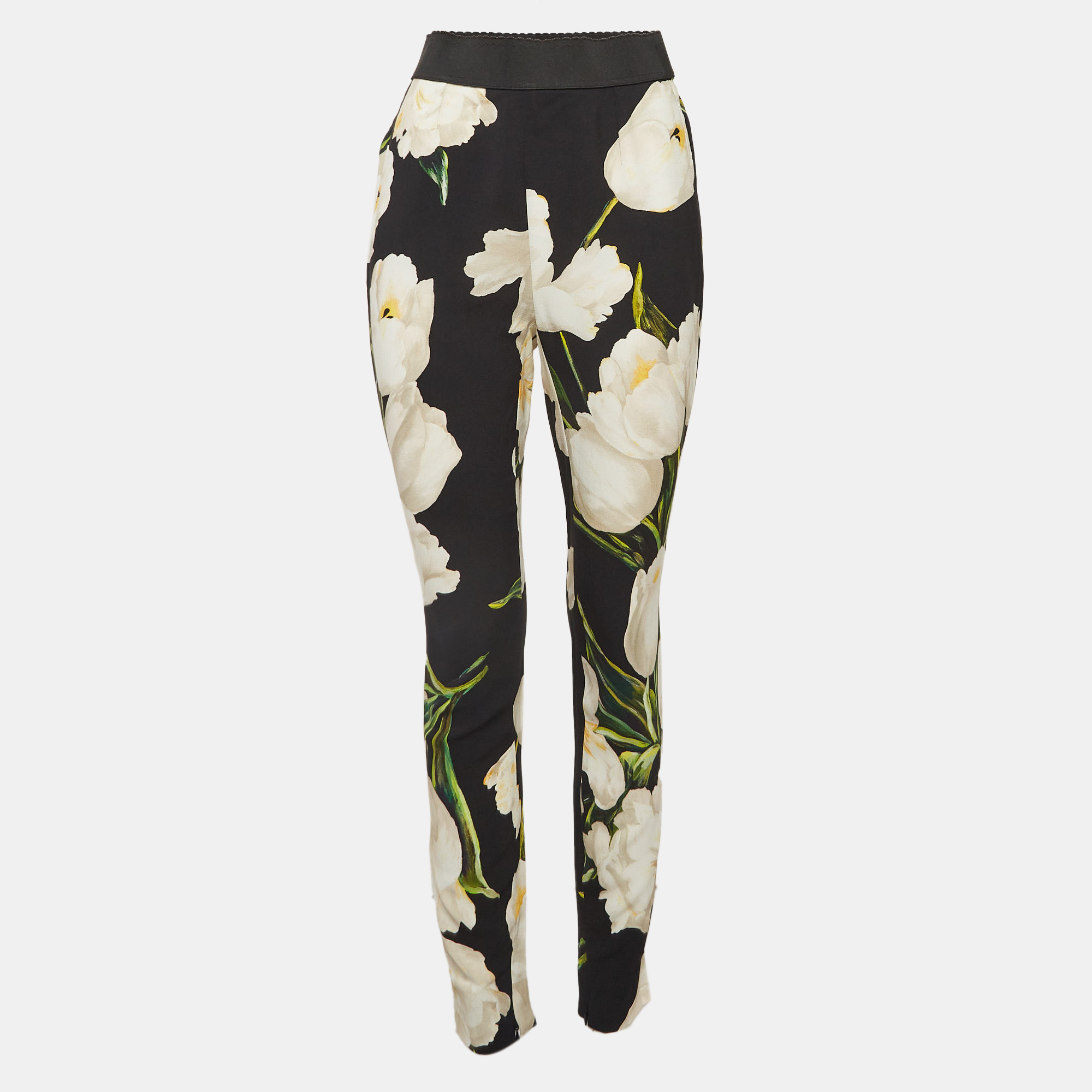 

Dolce & Gabbana Black Floral Print Crepe Trousers S