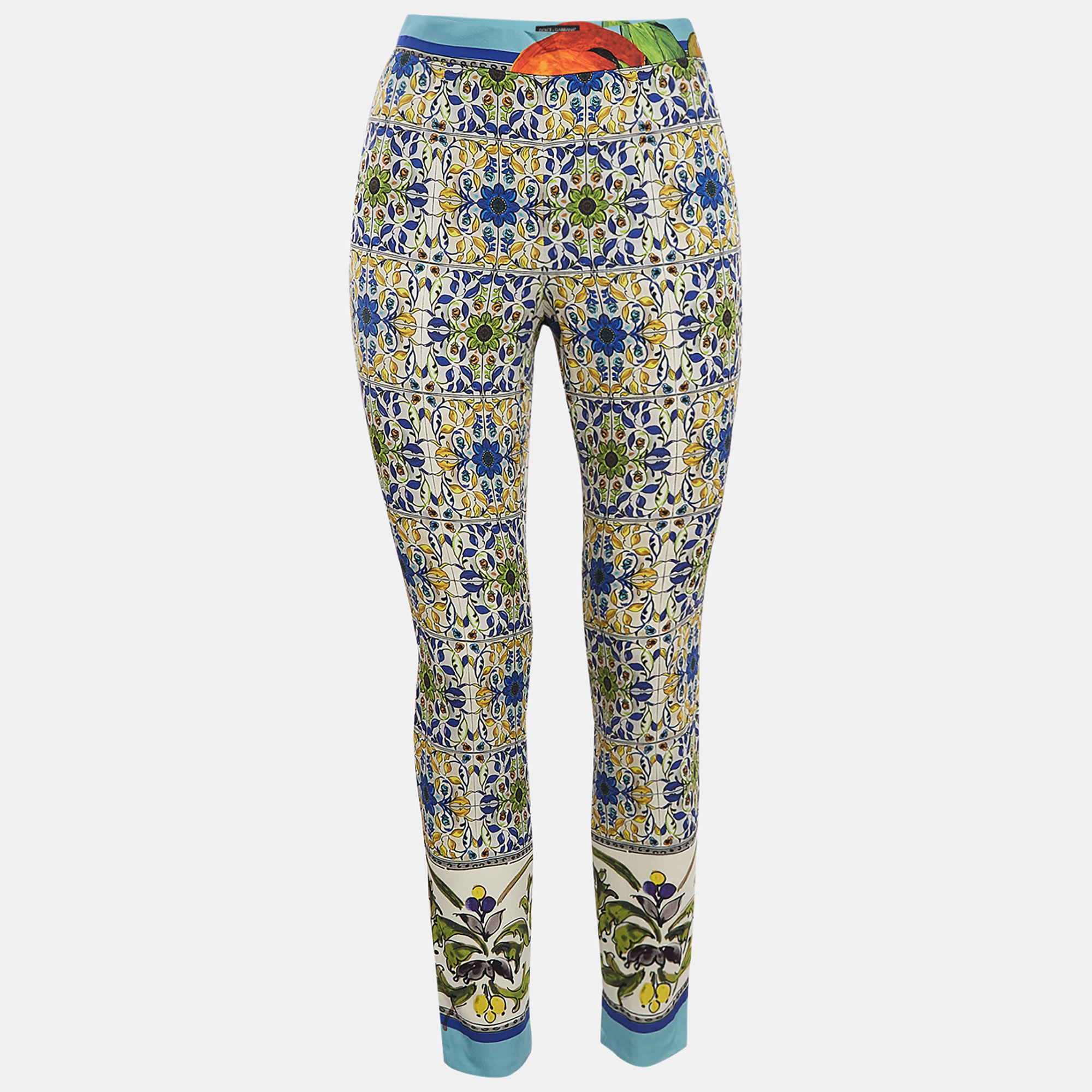 Pre-owned Dolce & Gabbana Multicolor Printed Crepe Trousers M