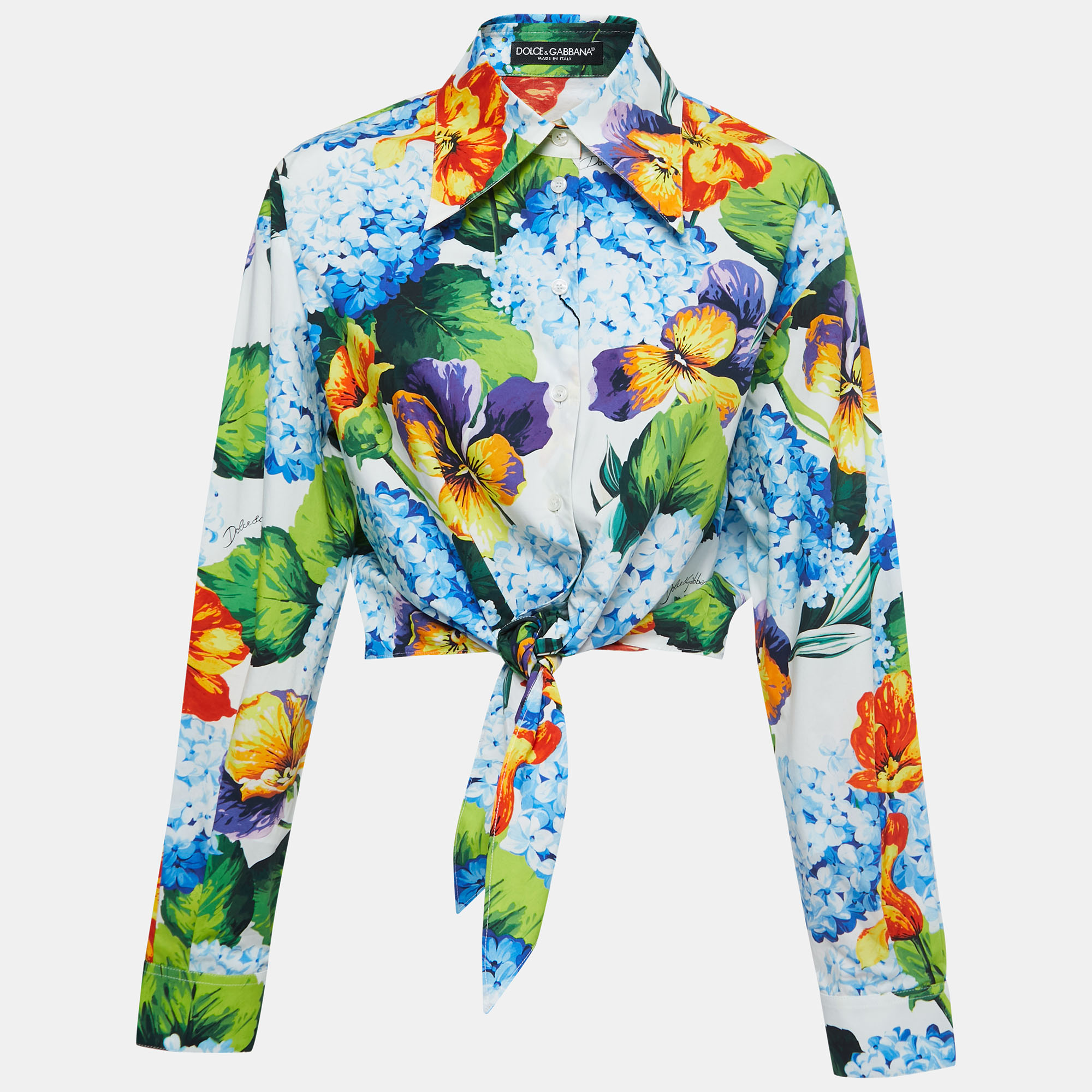 

Dolce & Gabbana Multicolor Floral Print Cotton Tie-Up Detail Crop Shirt M