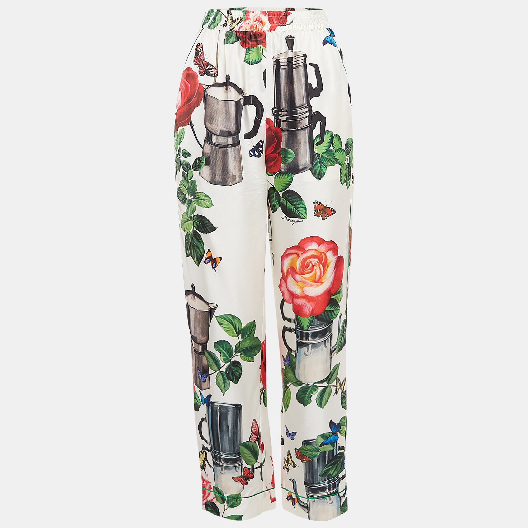 

Dolce & Gabbana White Printed Silk Satin Pants S