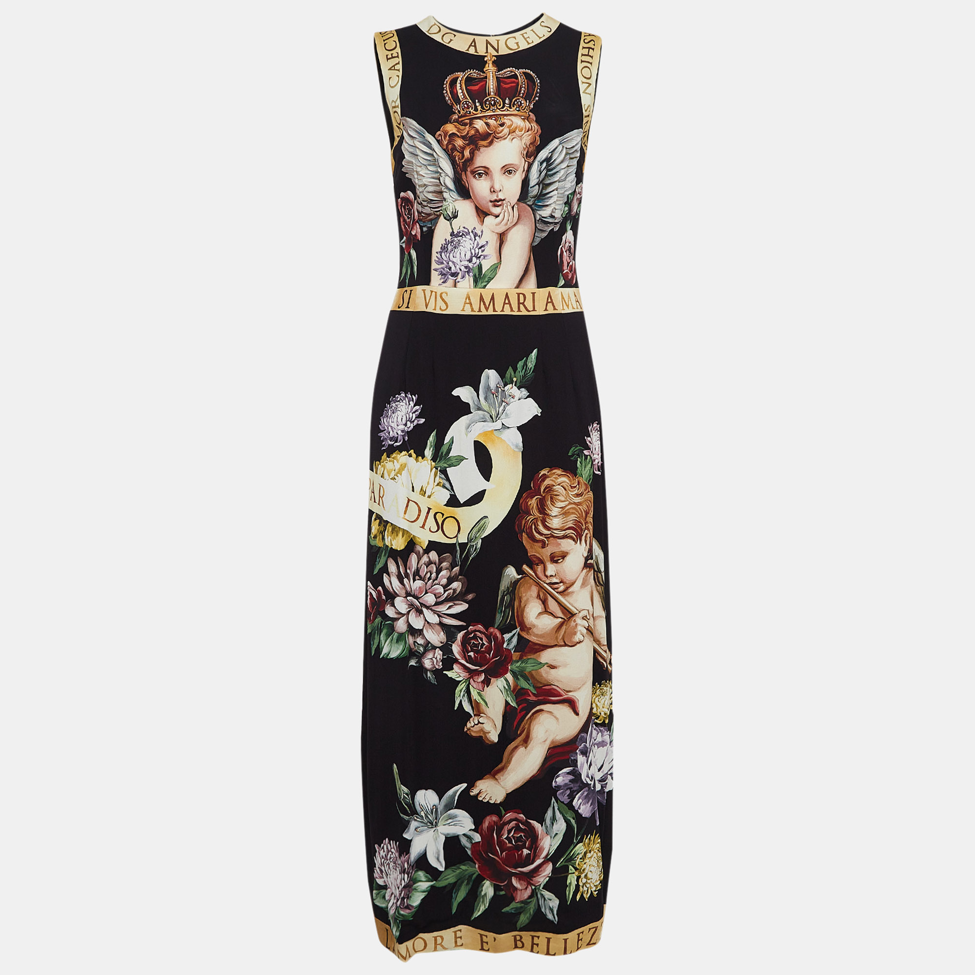 

Dolce & Gabbana Black Angels Print Georgette Maxi Dress M