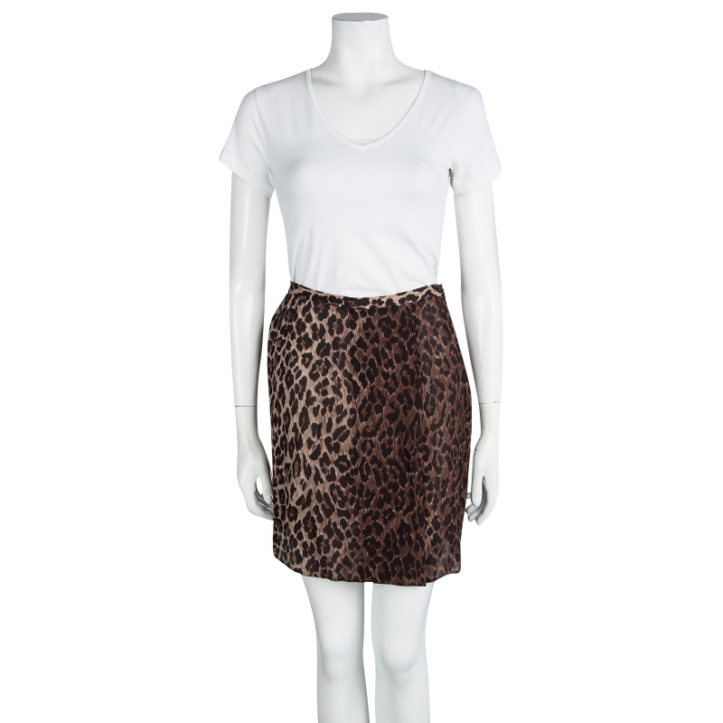 

Dolce and Gabbana Brown Leopard Printed Silk Skirt