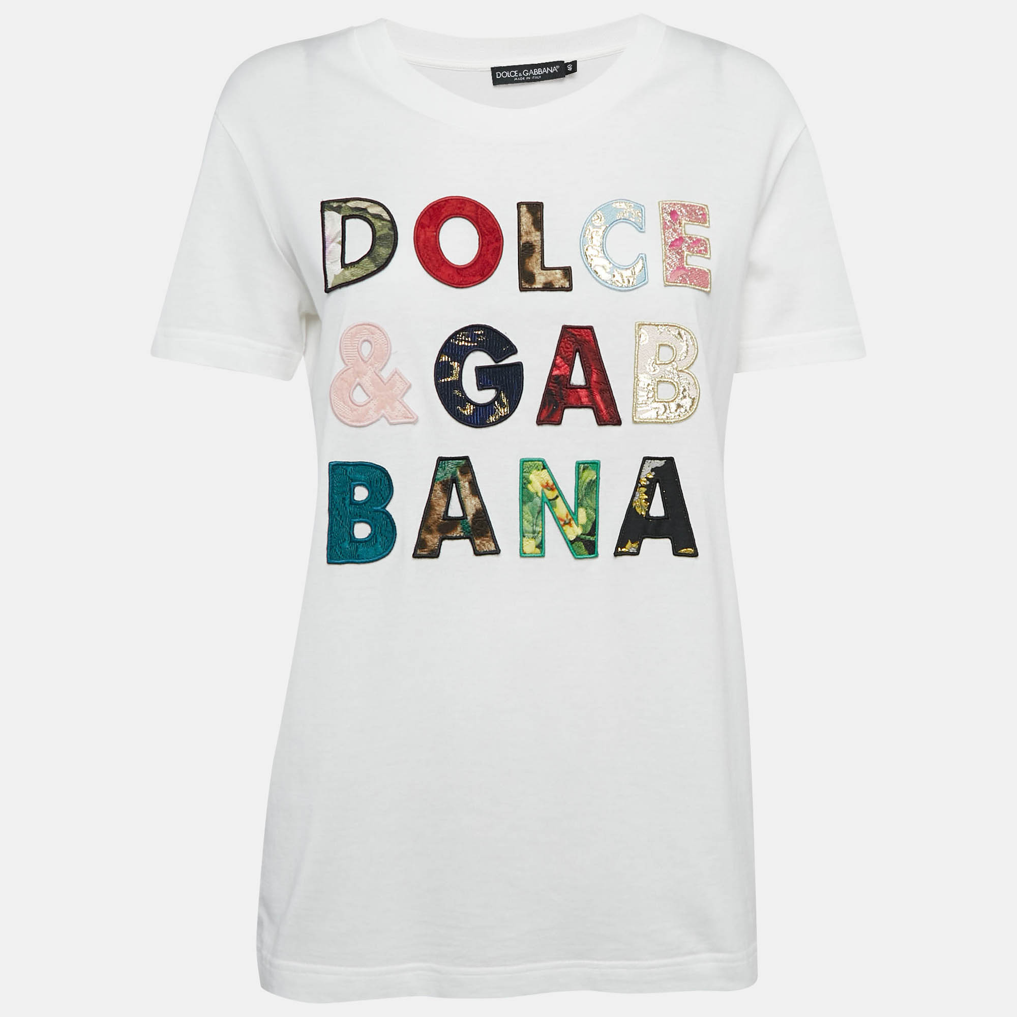 

Dolce & Gabbana White Applique Cotton Crew Neck T-Shirt S