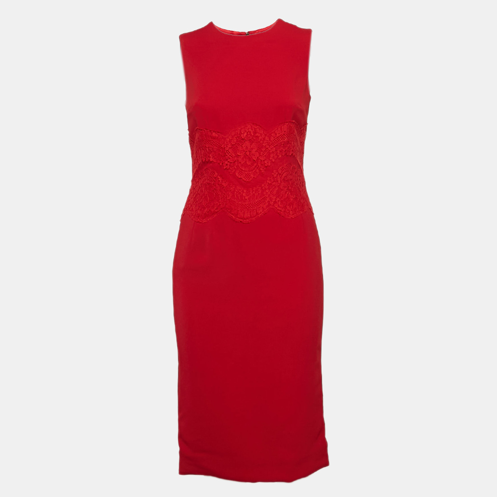 

Dolce & Gabbana Red Crepe Lace Trim Sleeveless Dress S