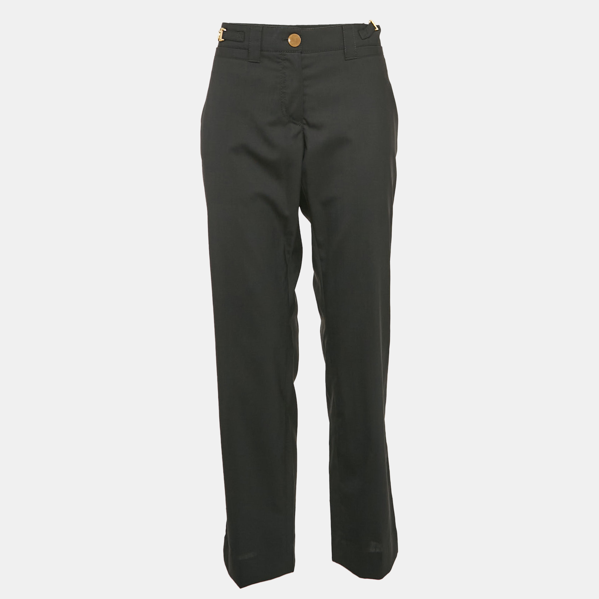 

Dolce & Gabbana Black Wool Logo Metal Detail Trousers L