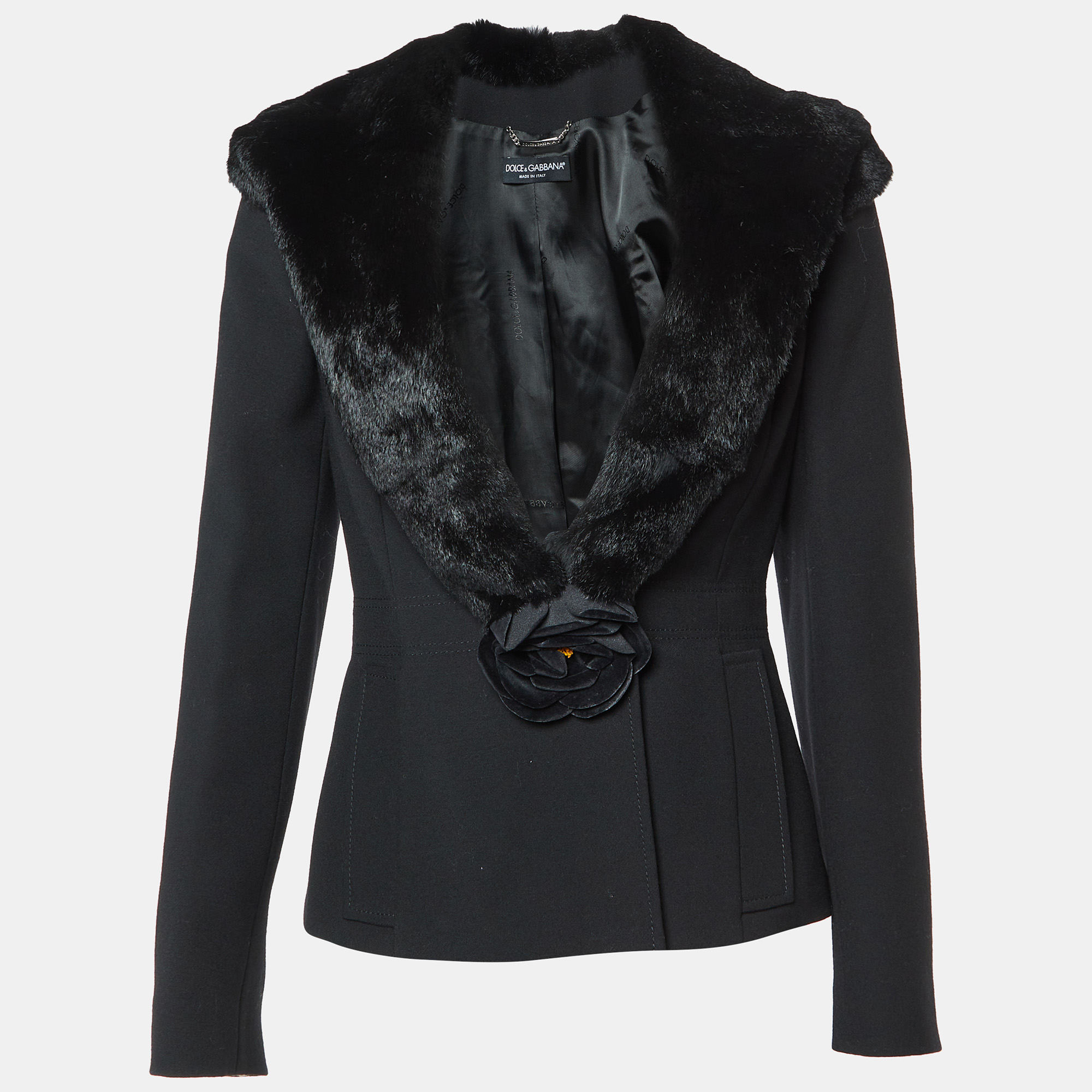 

Dolce & Gabbana Black Wool Fur Collar Detail Jacket M