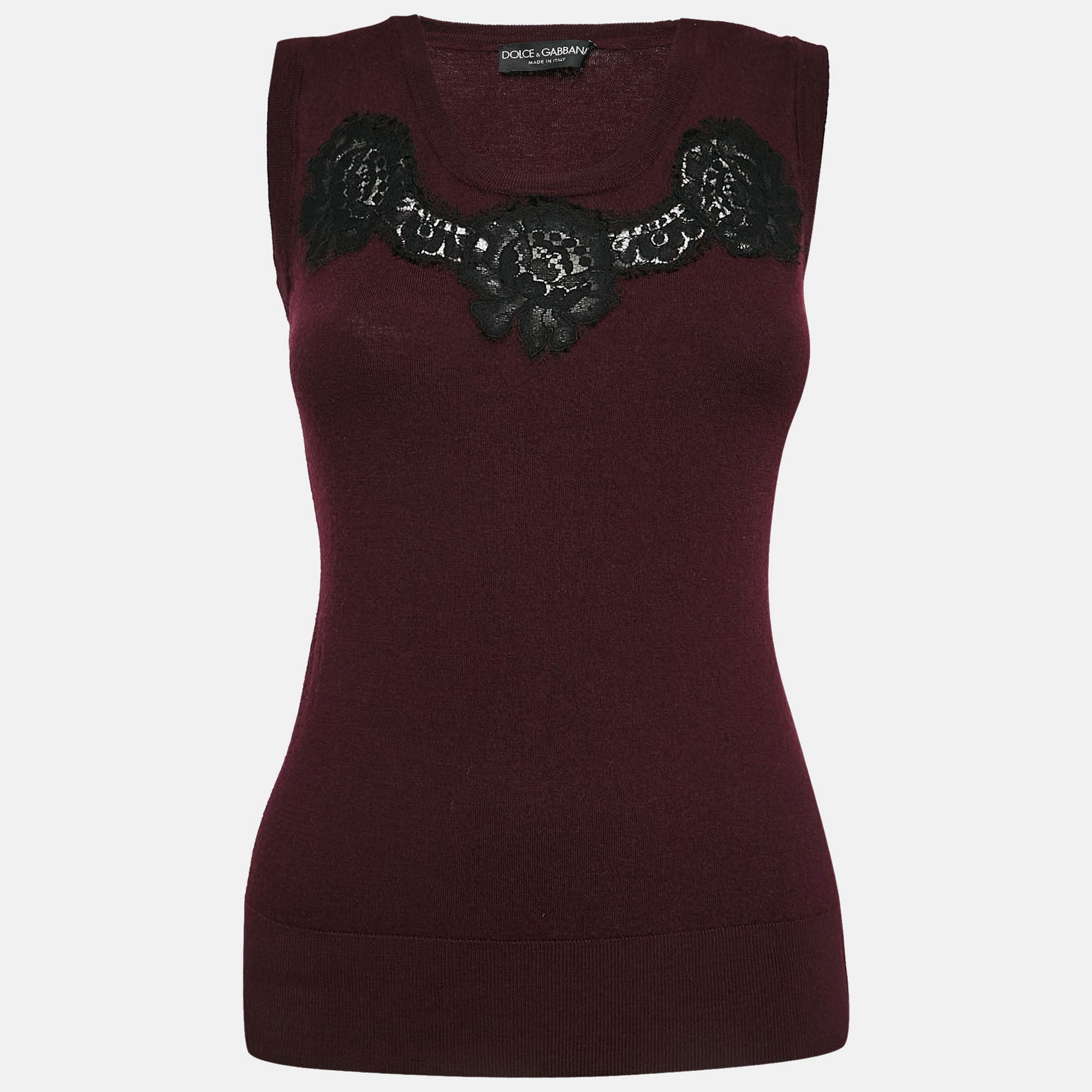 

Dolce & Gabbana Burgundy Wool Lace Detail Sleeveless Top M