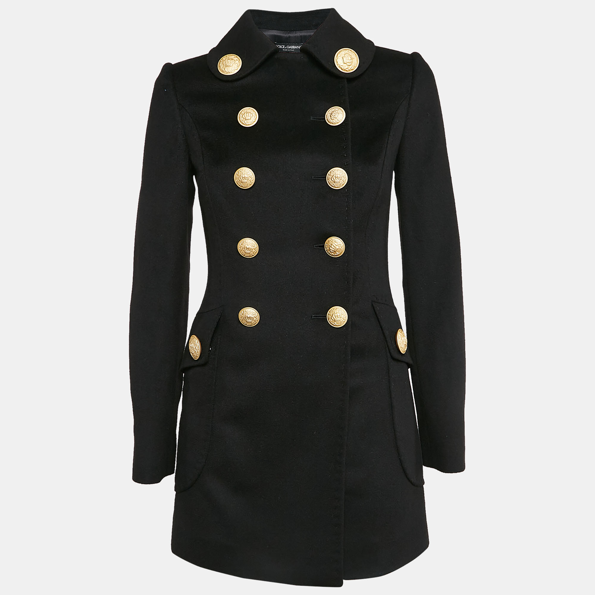 

Dolce & Gabbana Black Wool Felt Double Breasted Coat S