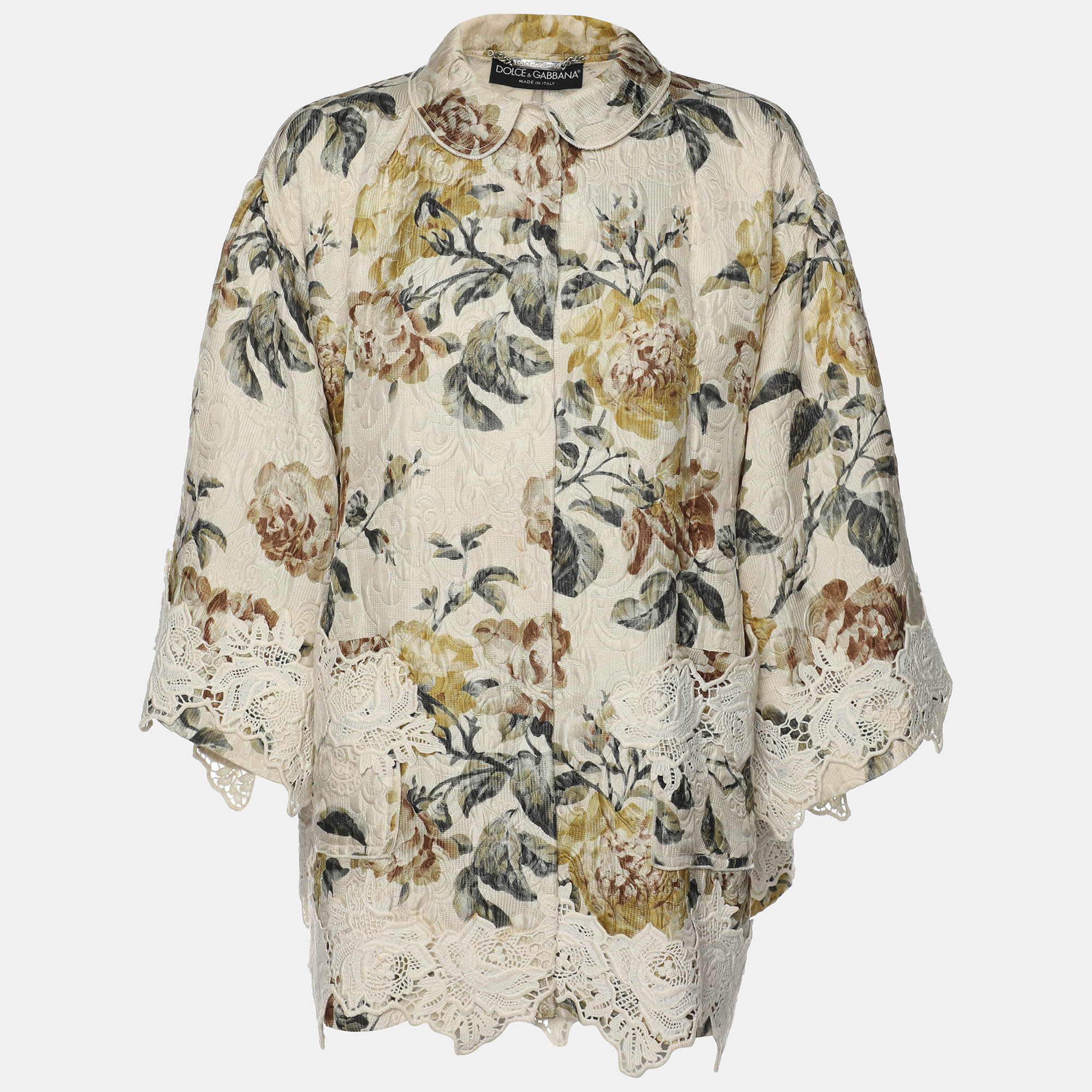 

Dolce & Gabbana Light Cream Floral Printed Silk Jacquard Button Front Jacket S