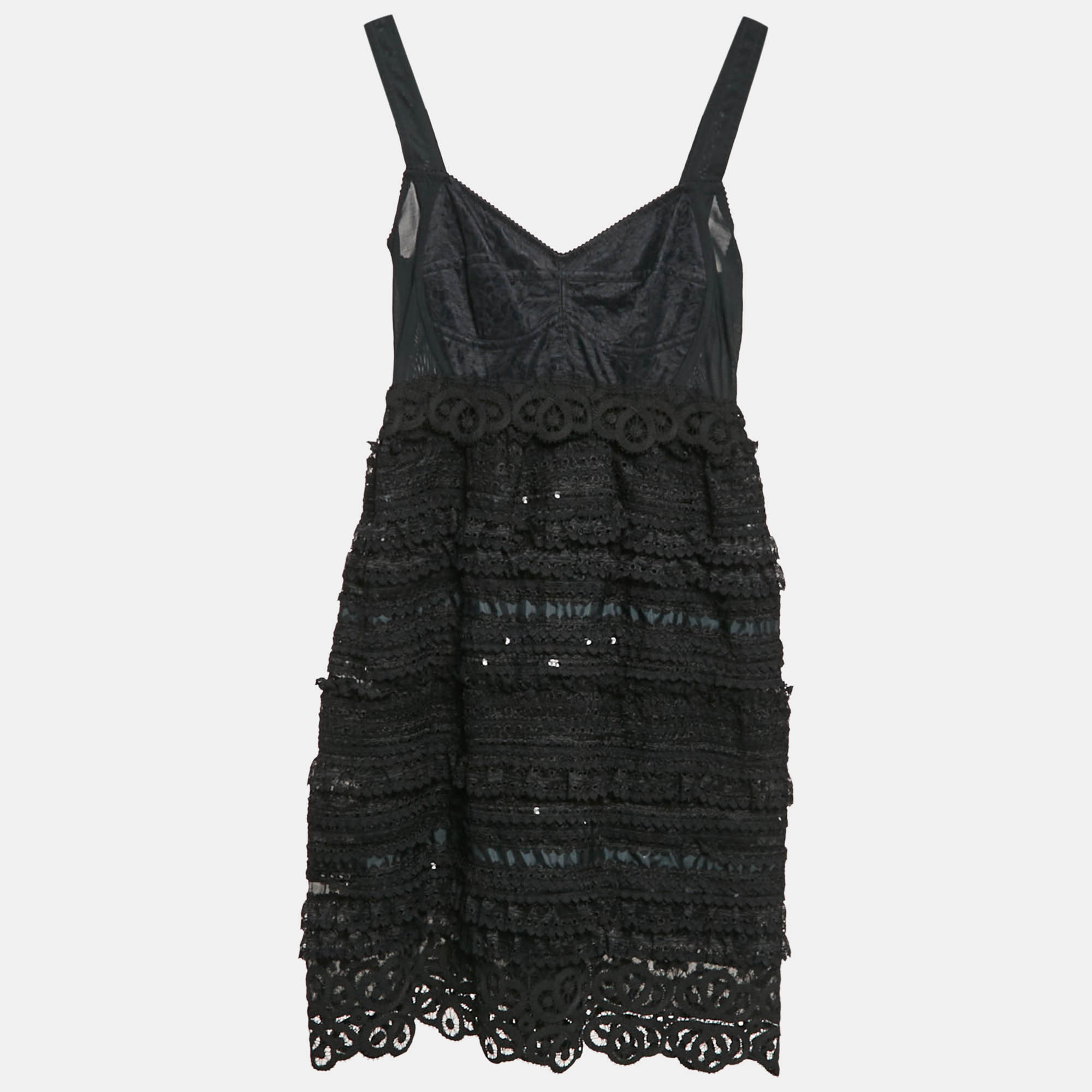 

Dolce & Gabbana Black Jersey and Crepe Ruffled Mini Dress S