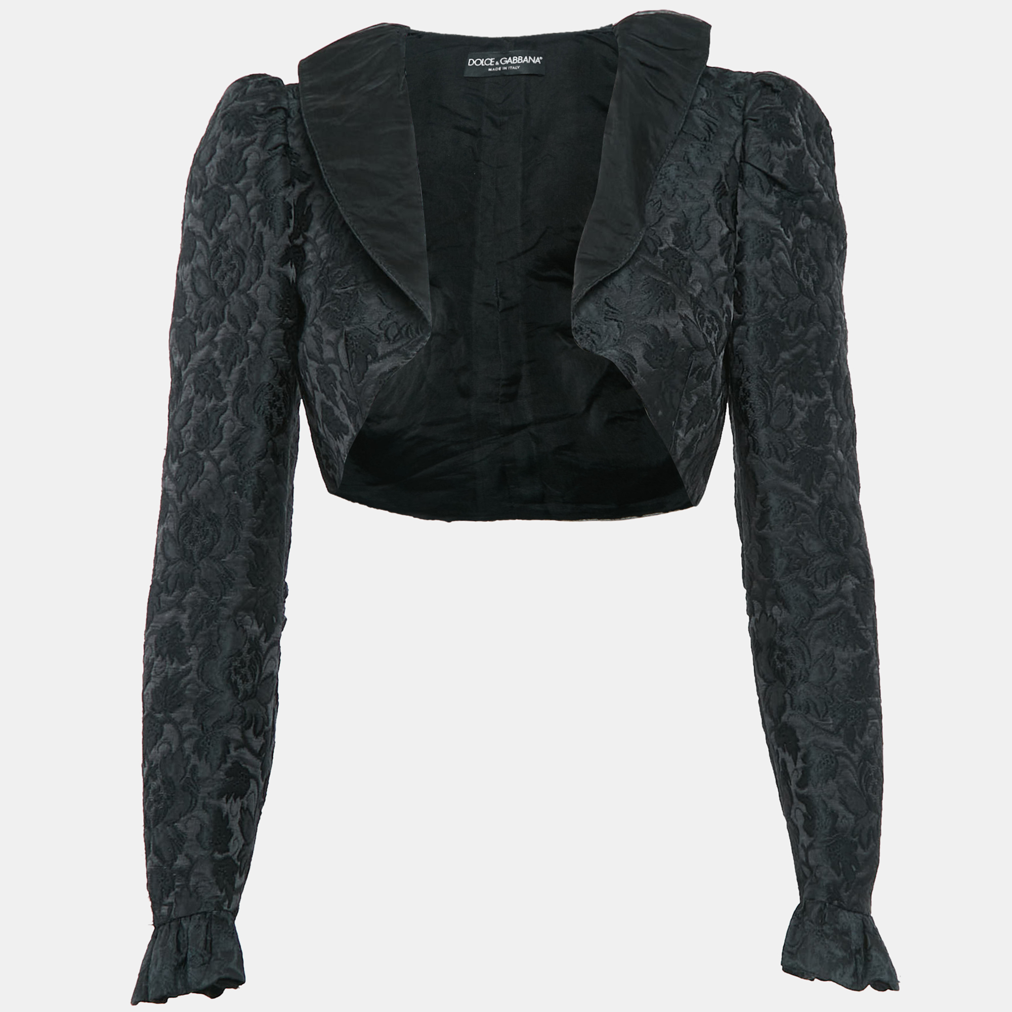 

Dolce & Gabbana Black Jacquard Ruffled Bolero Jacket S