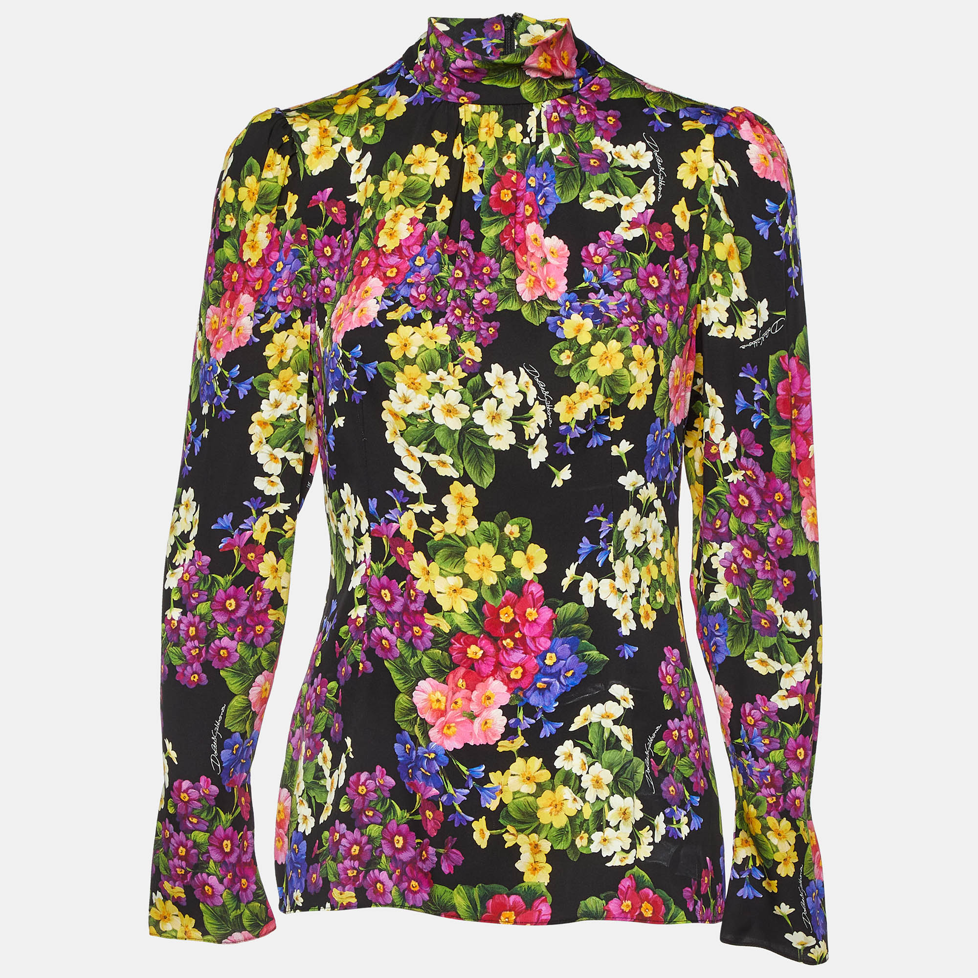 

Dolce & Gabbana Black Floral Print Silk Long Sleeve Top M