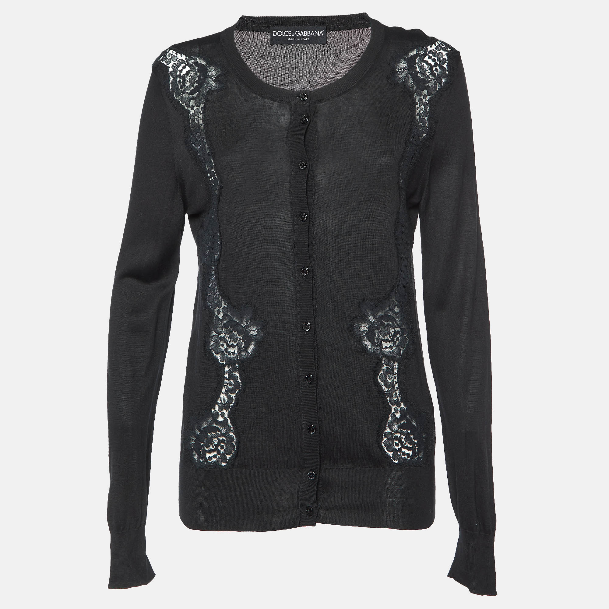 

Dolce & Gabbana Black Silk Knit & Lace Trim Cardigan L