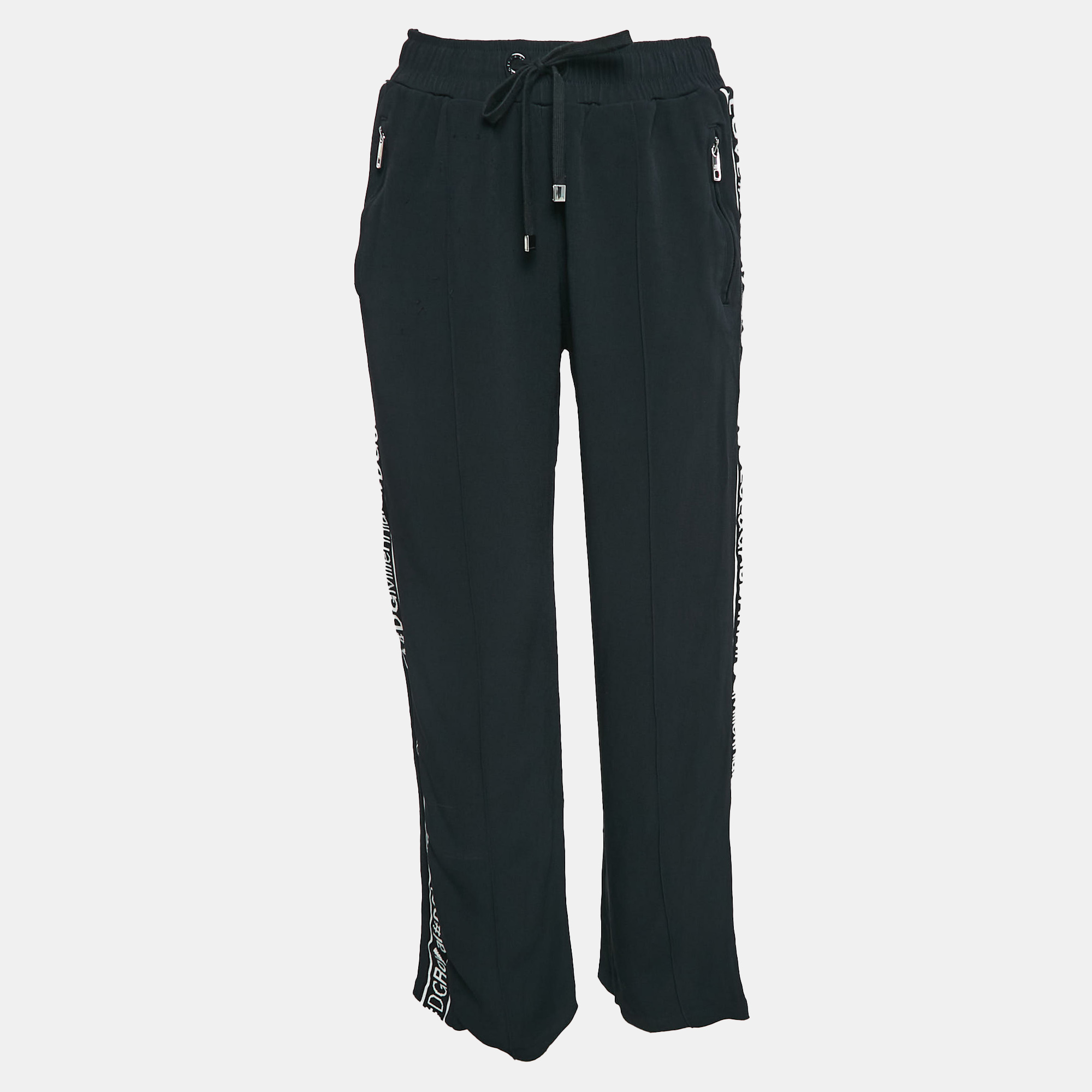 

Dolce & Gabbana Black Crepe Logo Tape Trimmed Pants S