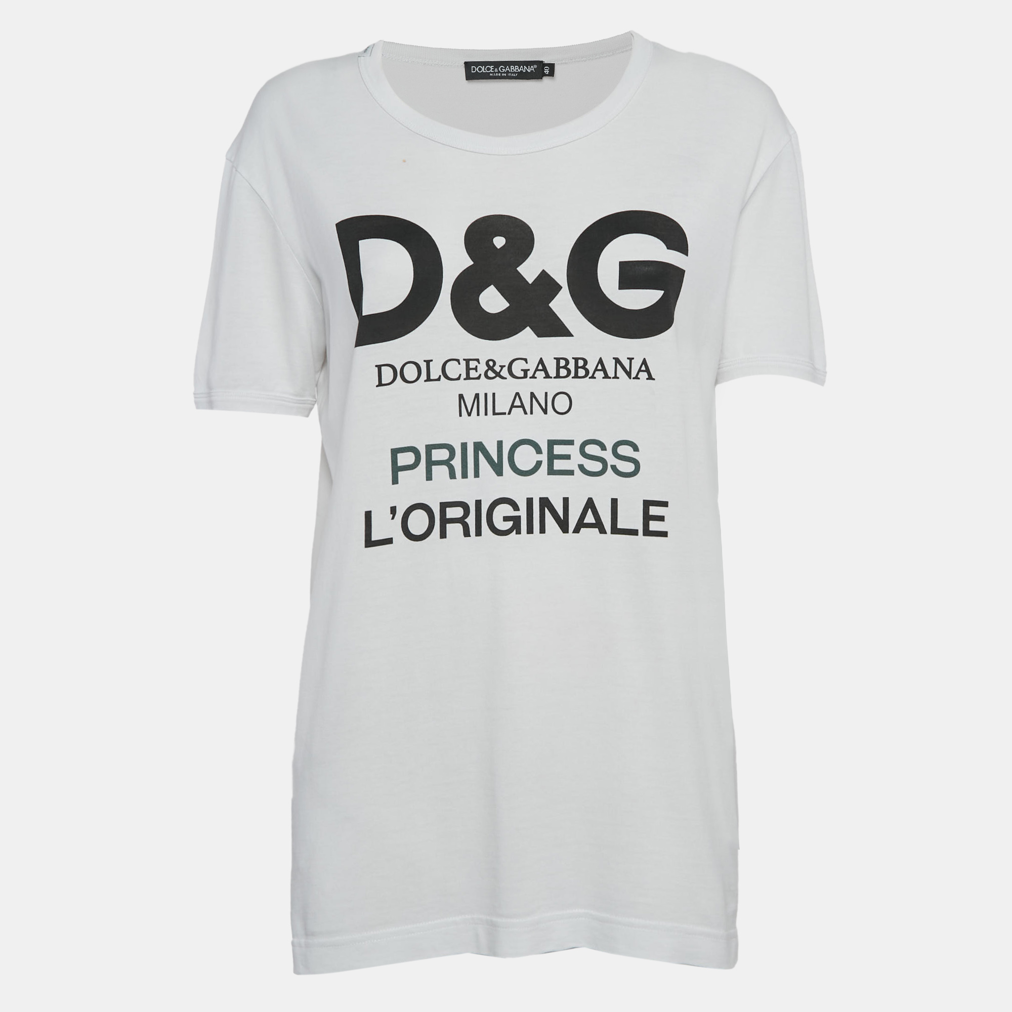 

Dolce & Gabbana White Logo Print Cotton Jersey T-Shirt S