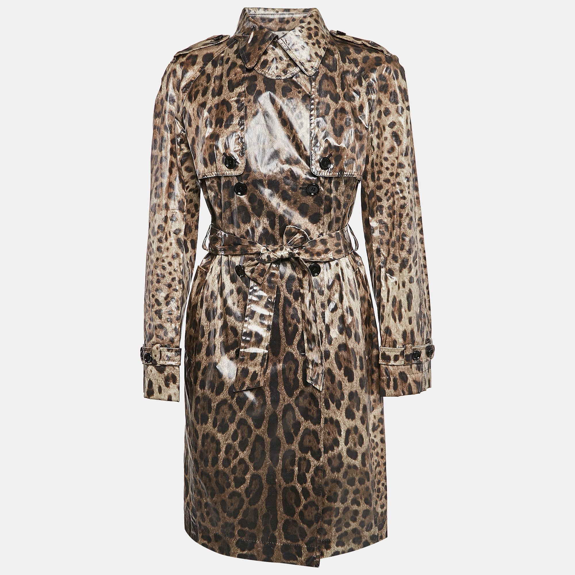 

Dolce & Gabbana Brown Leopard Print Double Breasted Trench Coat S